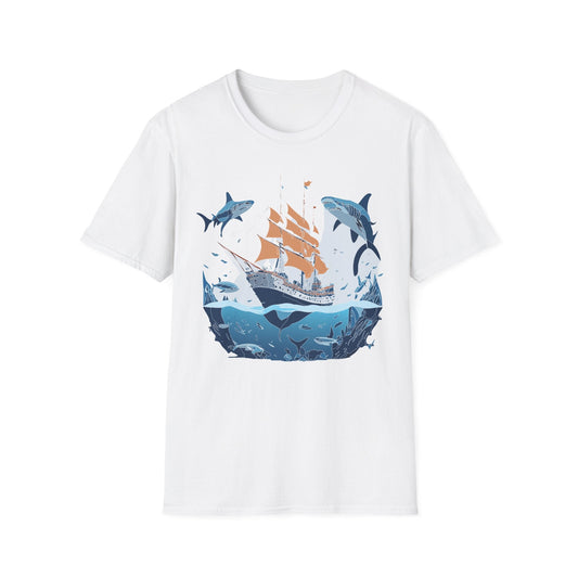 Ocean Tee Shirt Unisex Gildan Softstyle 64000 Ring Spun Cotton Art Print Graphic Ocean Design