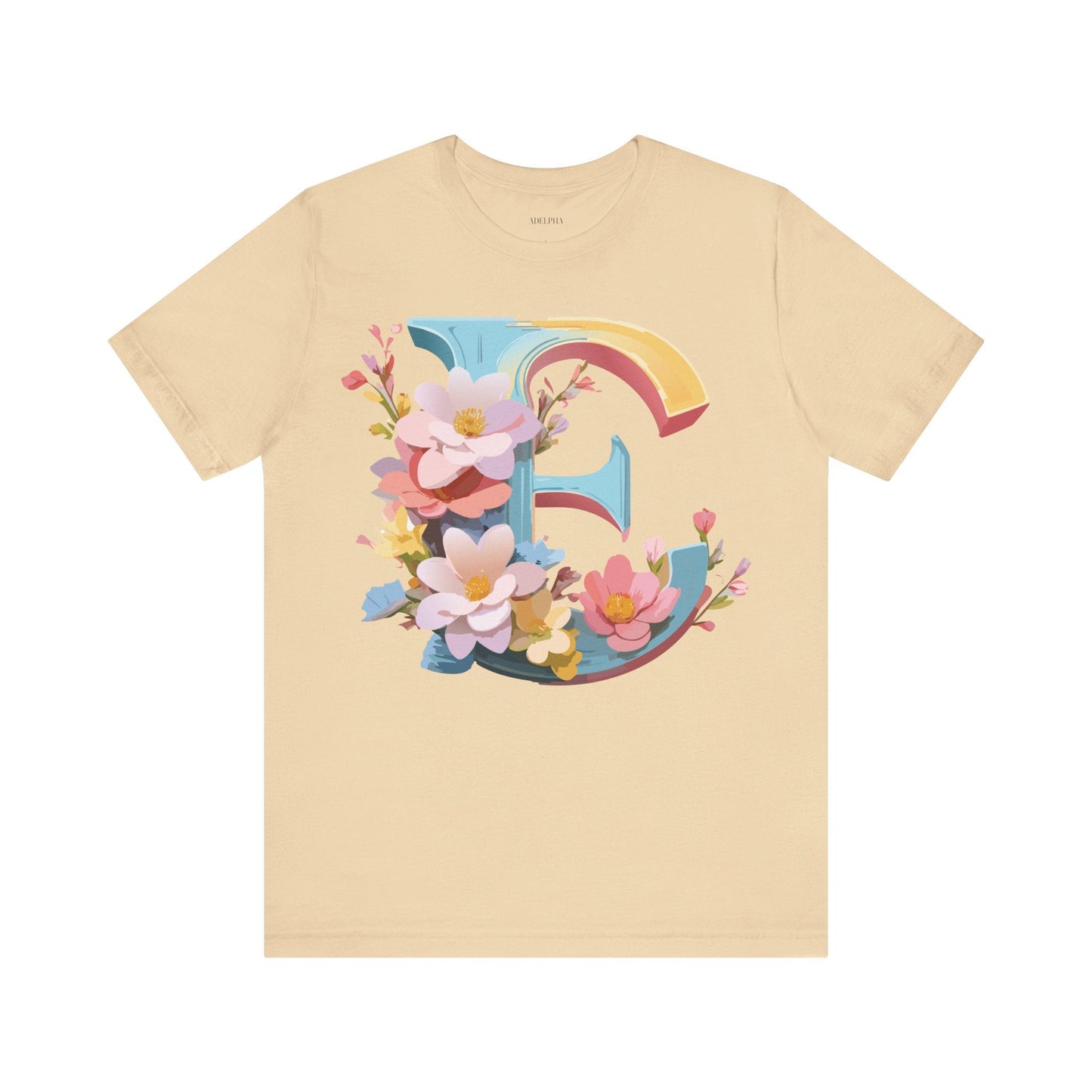 Letter E Shirt Unisex Graphic Tee Short Sleeve Vintage Inspired Art Design Adelpha