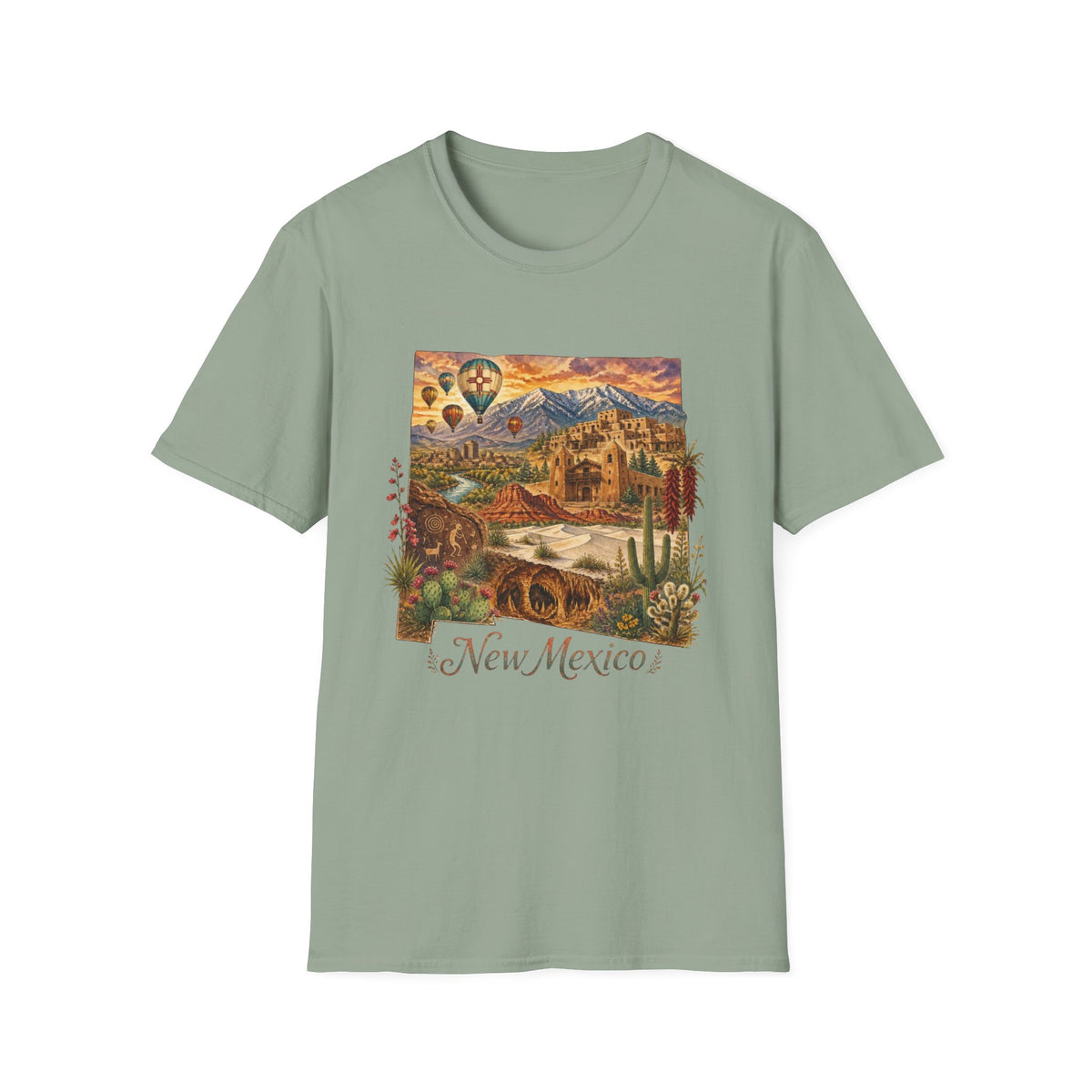 New Mexico State Travel Tourist Graphic Design Unisex 100 Cotton Gildan T-Shirt