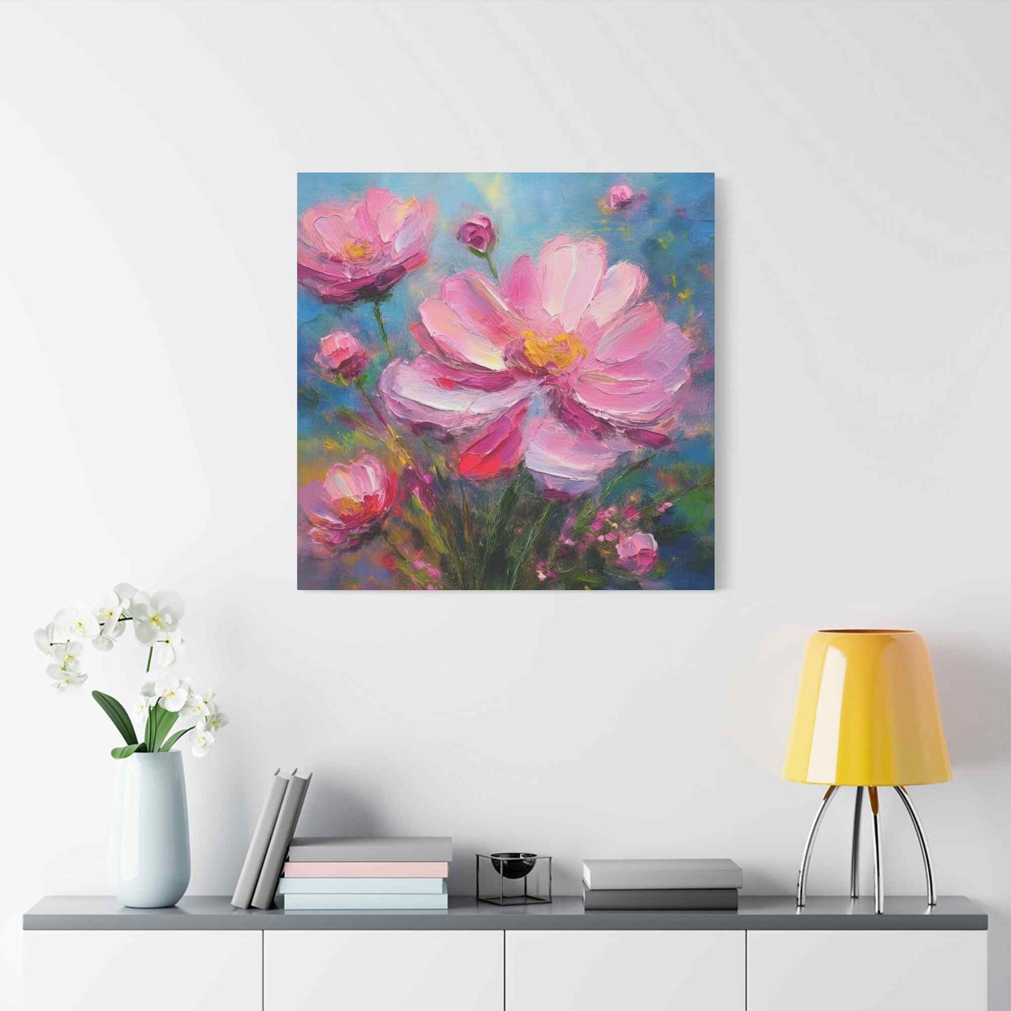 Pink Flowers Print Canvas, Pink Flowers Oil Paint Print 20x20, 24x24, 30x30, 32x32, 36x36, Art Design Print Non-Frame MC-11