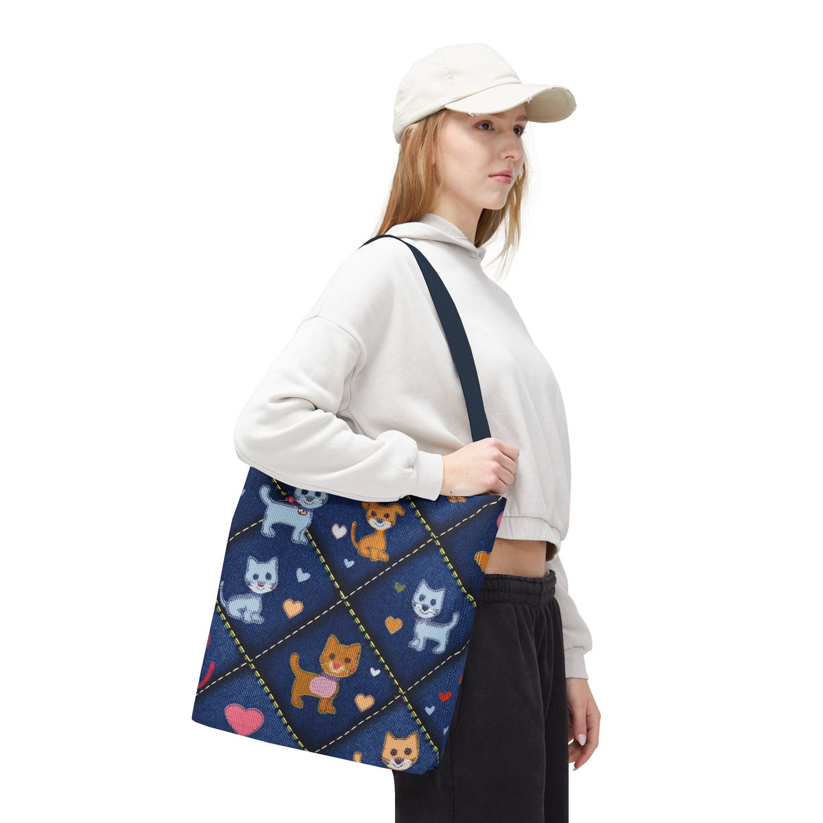 Love Day Graphic Design Denim Fabric Imitation Print Unisex Canvas Bag POLY 3 Sizes Tote Bag 201-2