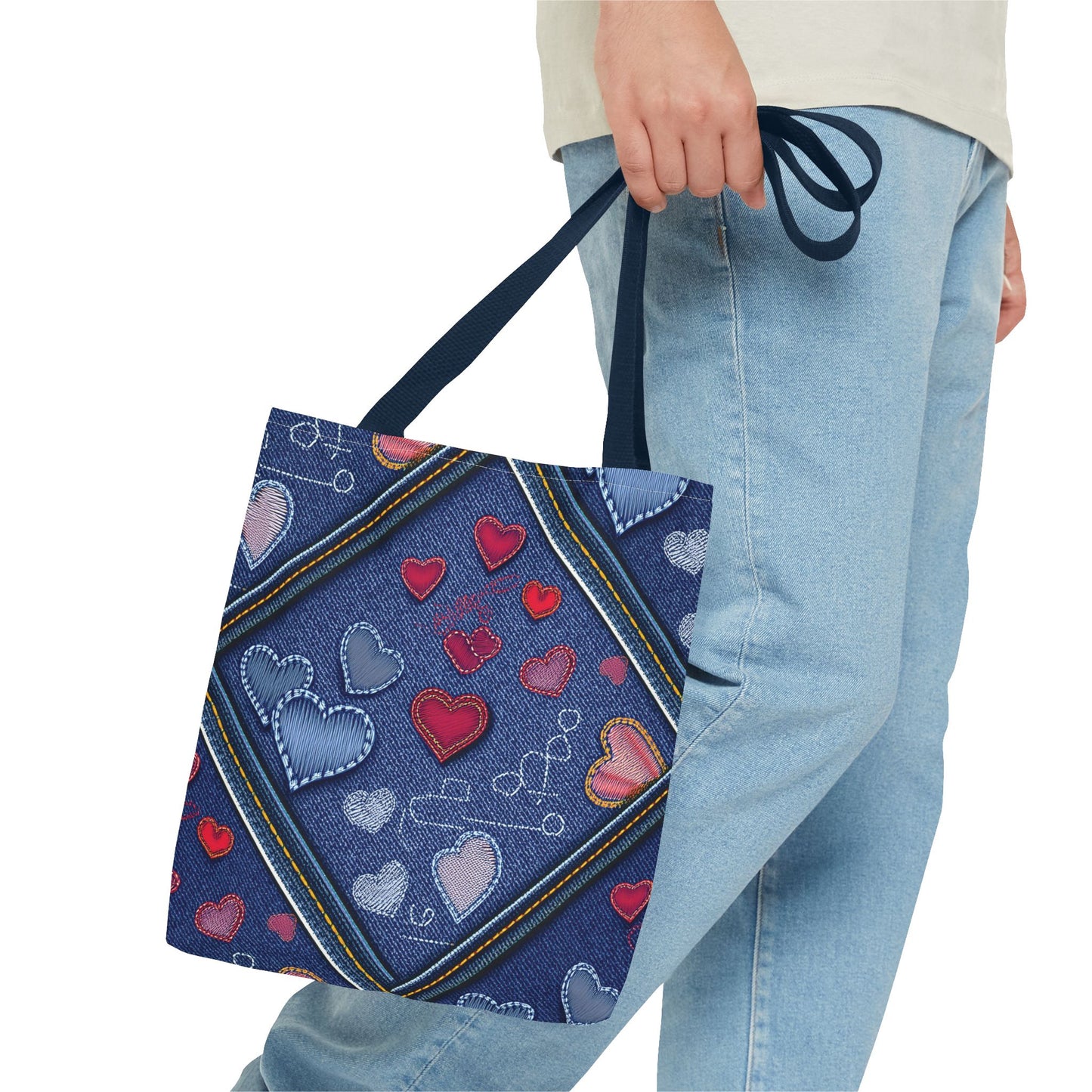 Love Day Graphic Design Denim Fabric Imitation Print Unisex Canvas Bag POLY 3 Sizes Tote Bag 201-30