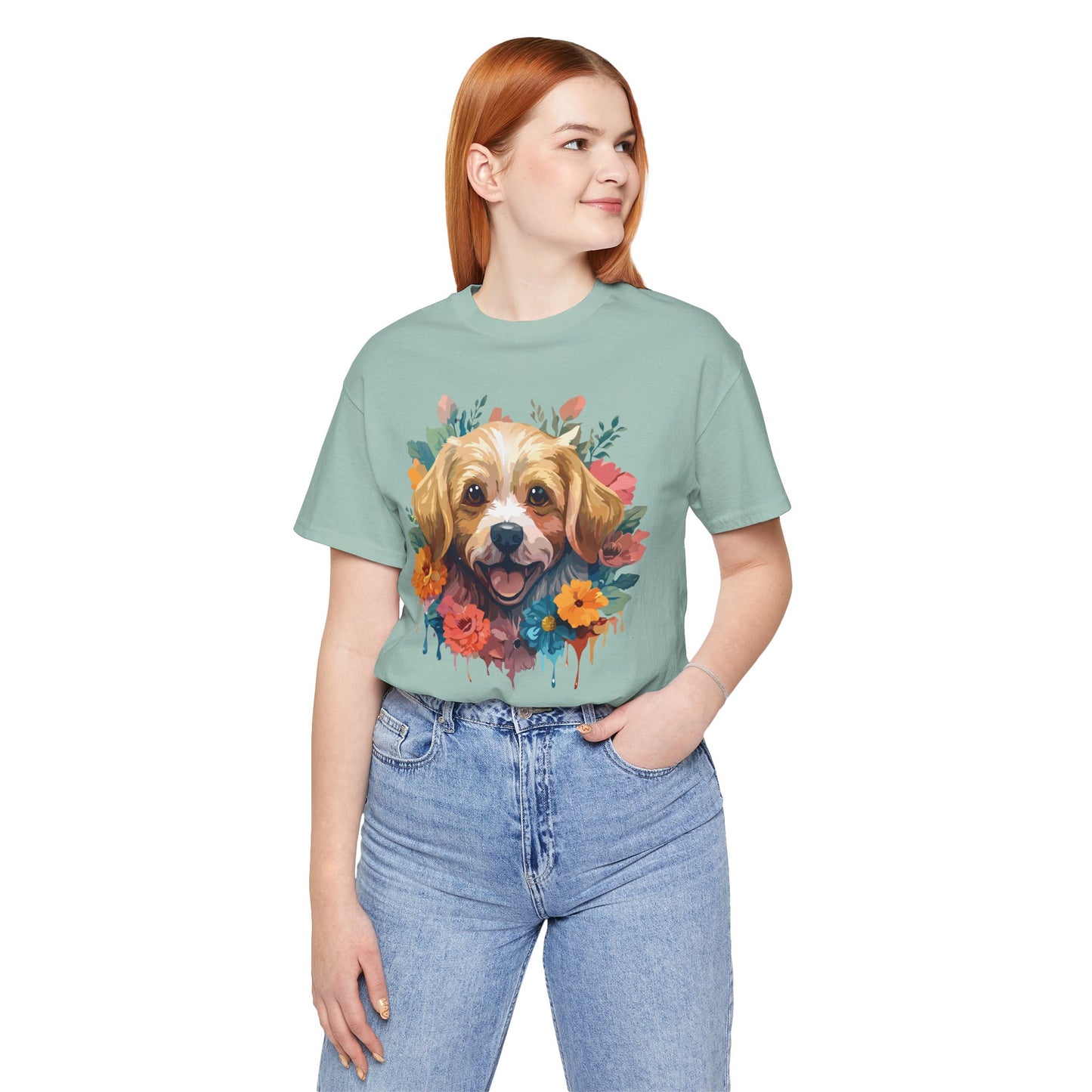 Floral Dog Tee, Animal Shirt, Dog Shirt, Floral Tee, Flower T-shirt, T-Shirt with Animal, Summer Top with Art Design