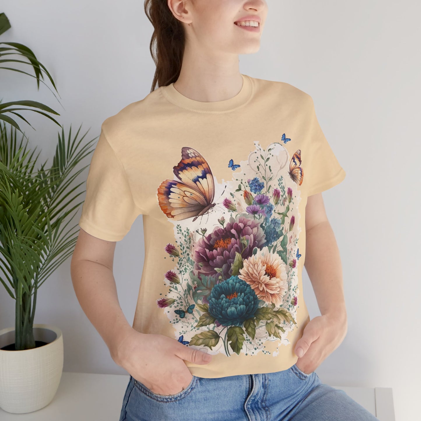 Cotton Tee Shirt with Butterfly Prints