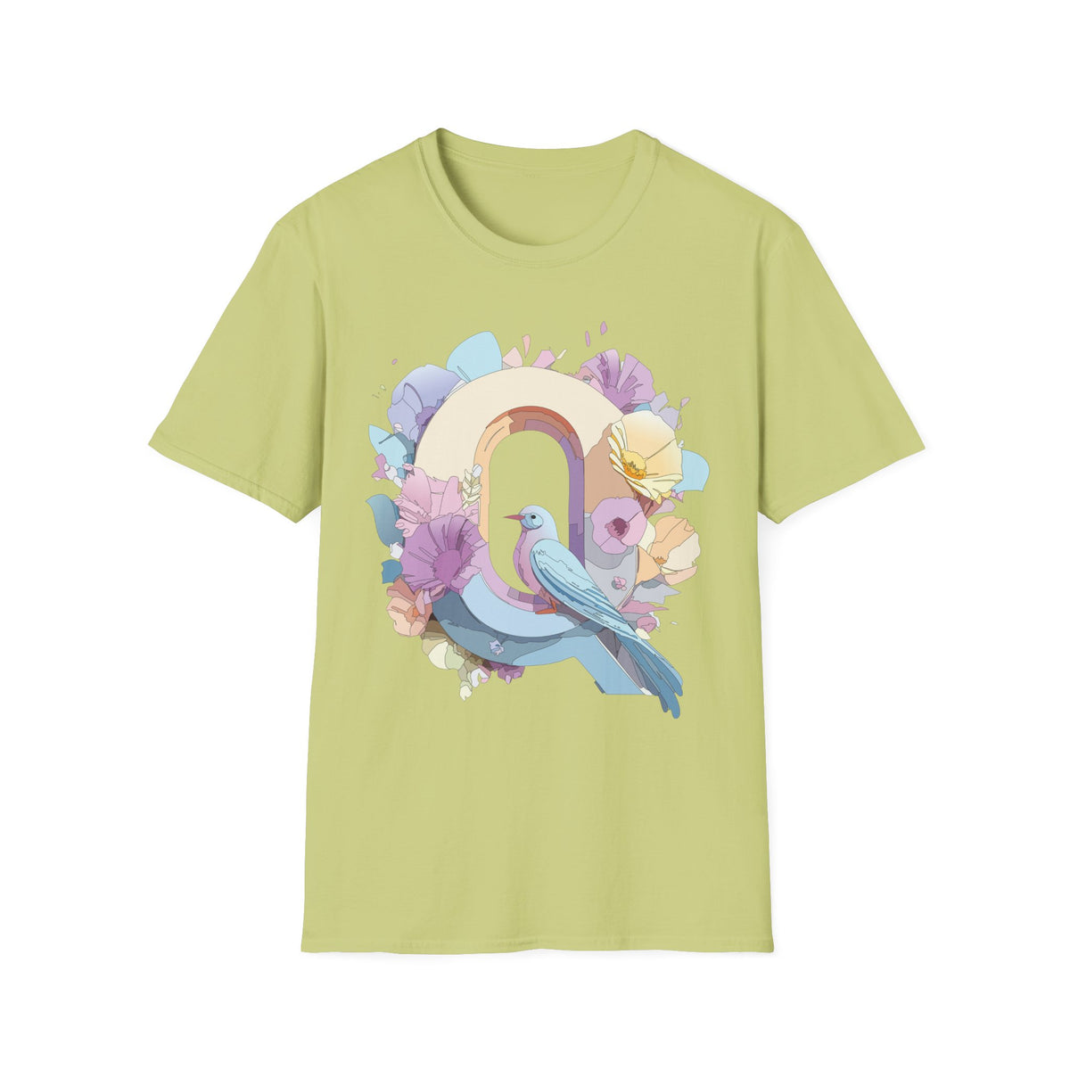 Pastel Bird Rainbow T-Shirt Q Floral Arch, Soft Spring Colors