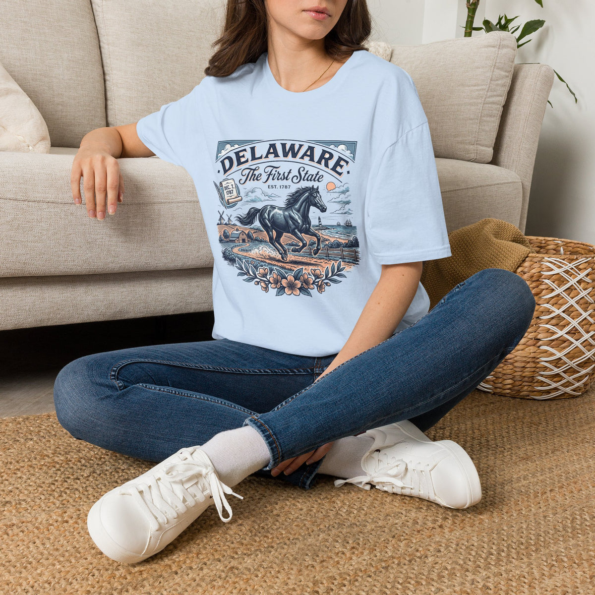 Delaware The First State Horse Travel Tourist Graphic Tee Unisex 100 Cotton Gildan T-Shirt