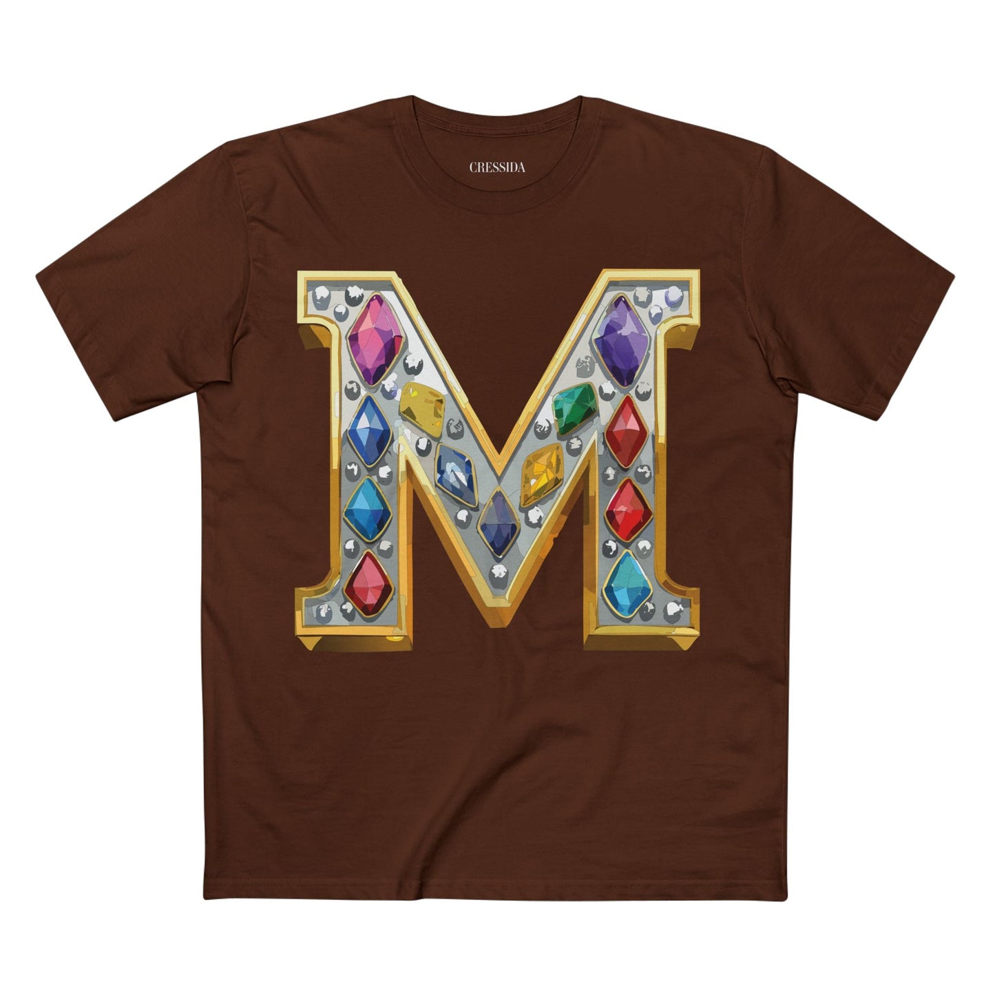 Letter M Graphic Design Tee Unisex 100 Cotton With Antique Gold Letters Artwork T-Shirt