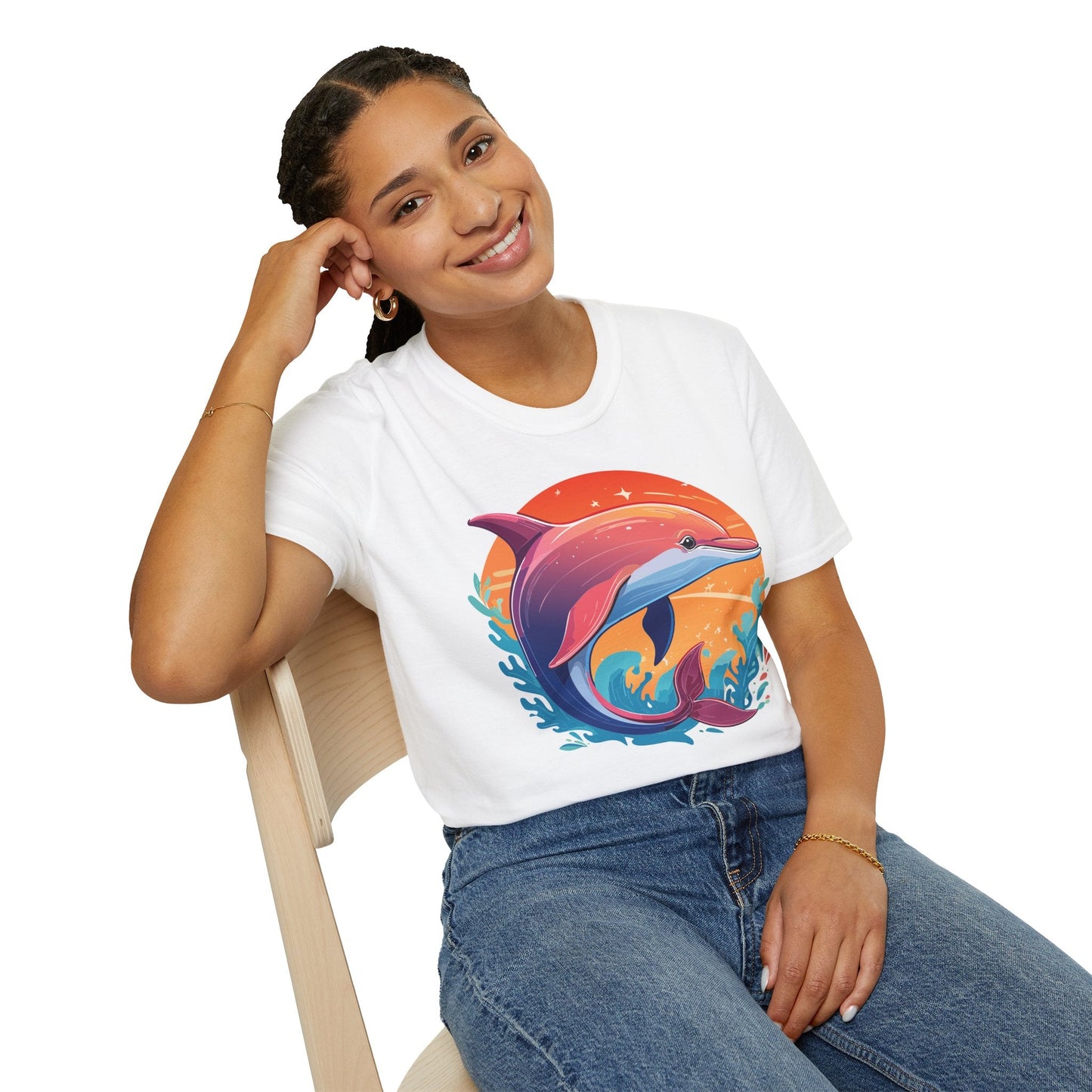 Dolphin Shirt Unisex Tee 100 Percent Ring Spun Cotton Softstyle Gildan 64000 Comfort Fit