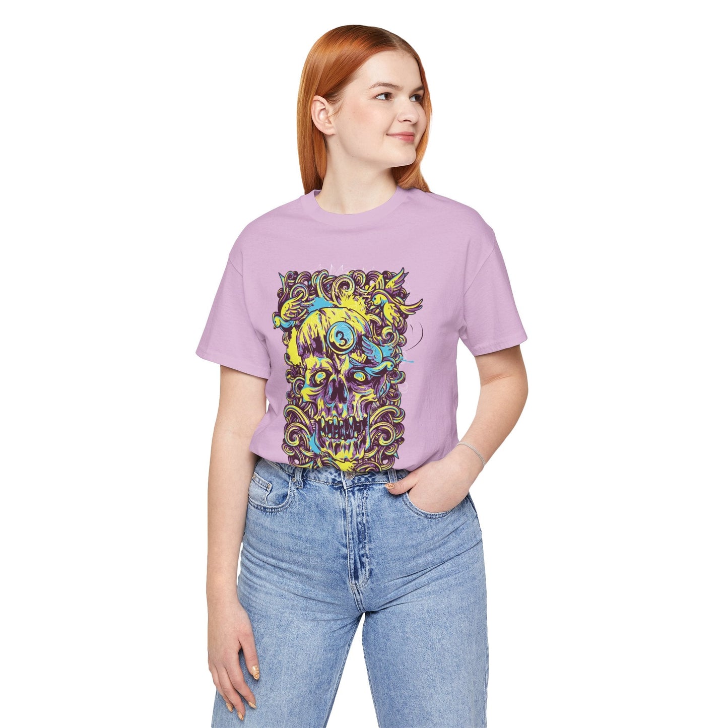 Colorful Skull Illustration Graphic Unisex Cotton T-Shirt r41