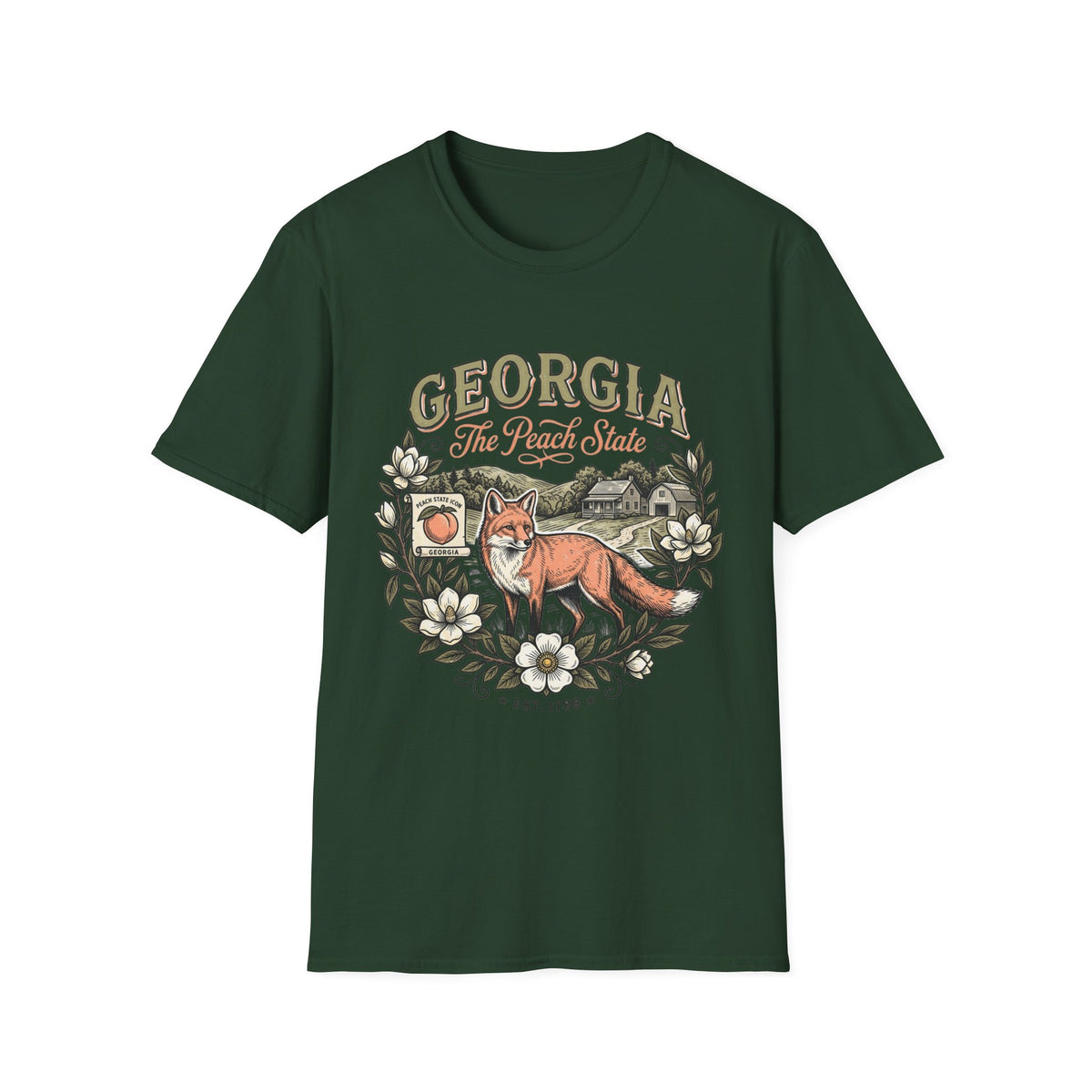 Georgia Fox T-Shirt — The Peach State Vintage Nature Travel Tourist Graphic Design Unisex 100 Cotton Gildan T-Shirt