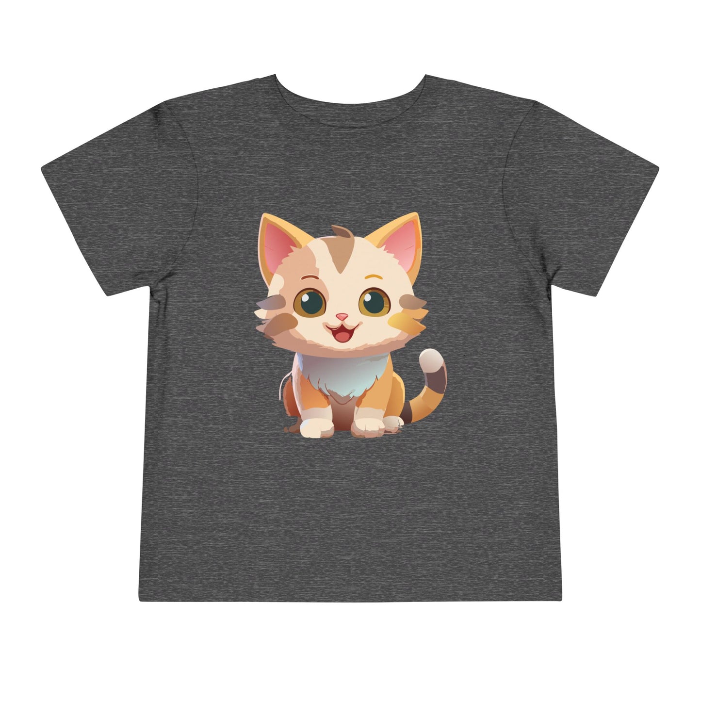 Cute Cat Toddler Short Sleeve Tee - Adorable Kitty Graphic Tee for Kids (2T-5T)