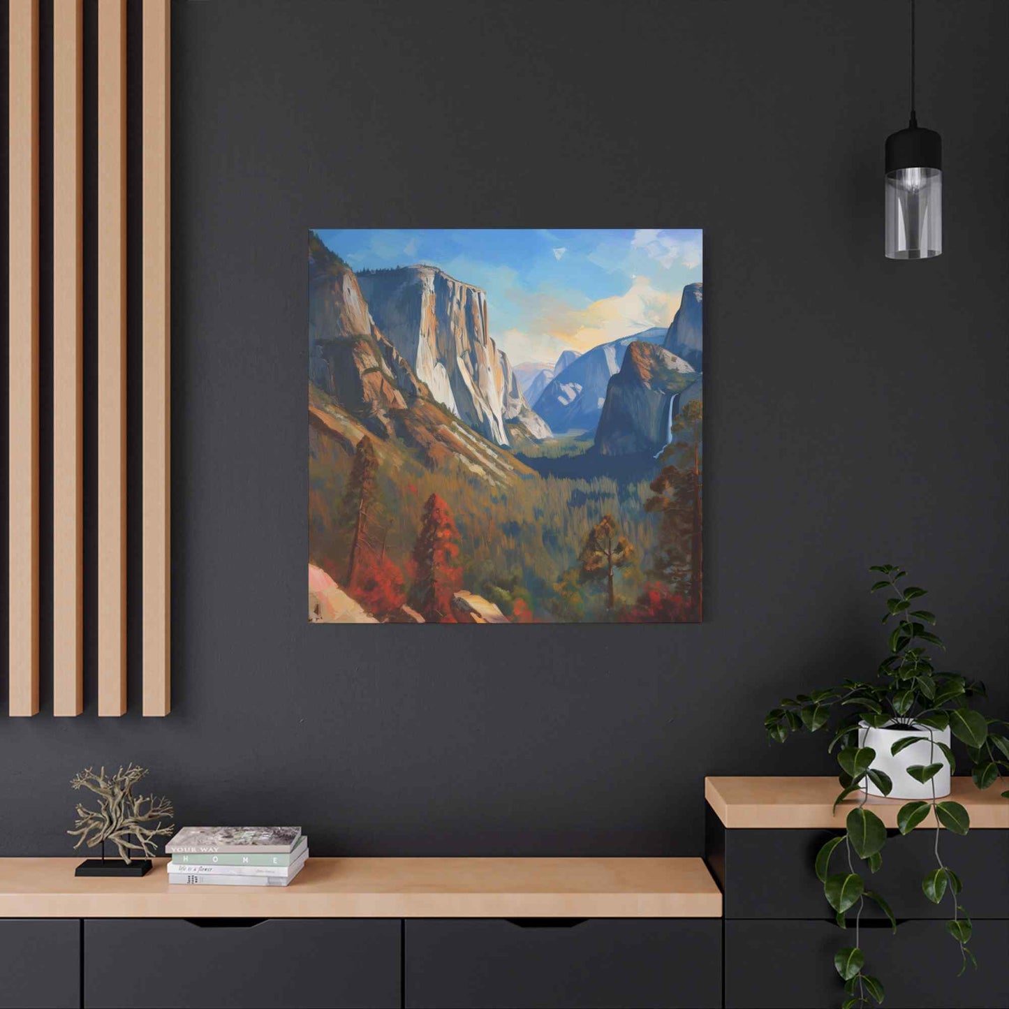 Yosemite valley Print Canvas, Oil Paint Print 20x20, 24x24, 30x30, 32x32, 36x36 Art Design Print Pine-Wood Inner Frame MC-59
