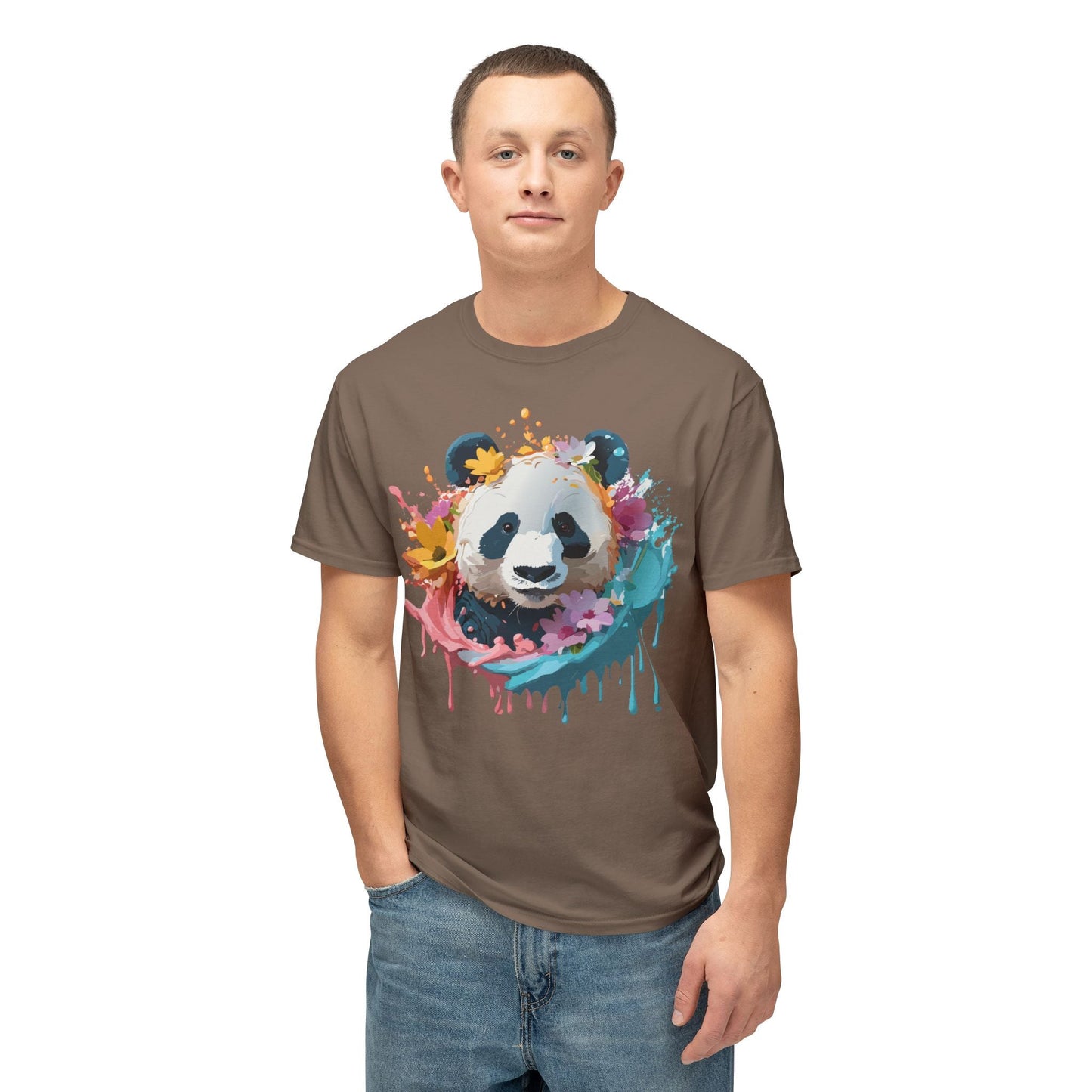 Unisex Panda T Shirt With Art Print Vintage Panda Floral Tees Panda Art Design Shirt USA Made
