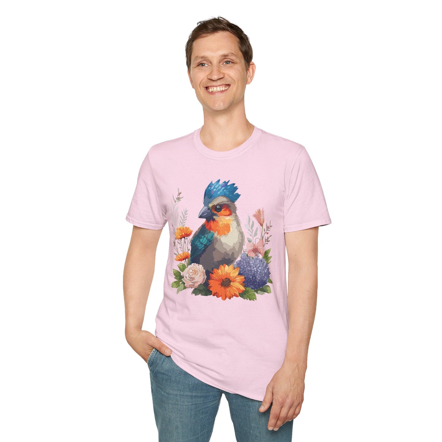 Floral Bird T Shirt Unisex Softstyle Tee 100 Percent Ring Spun Cotton Gildan 64000