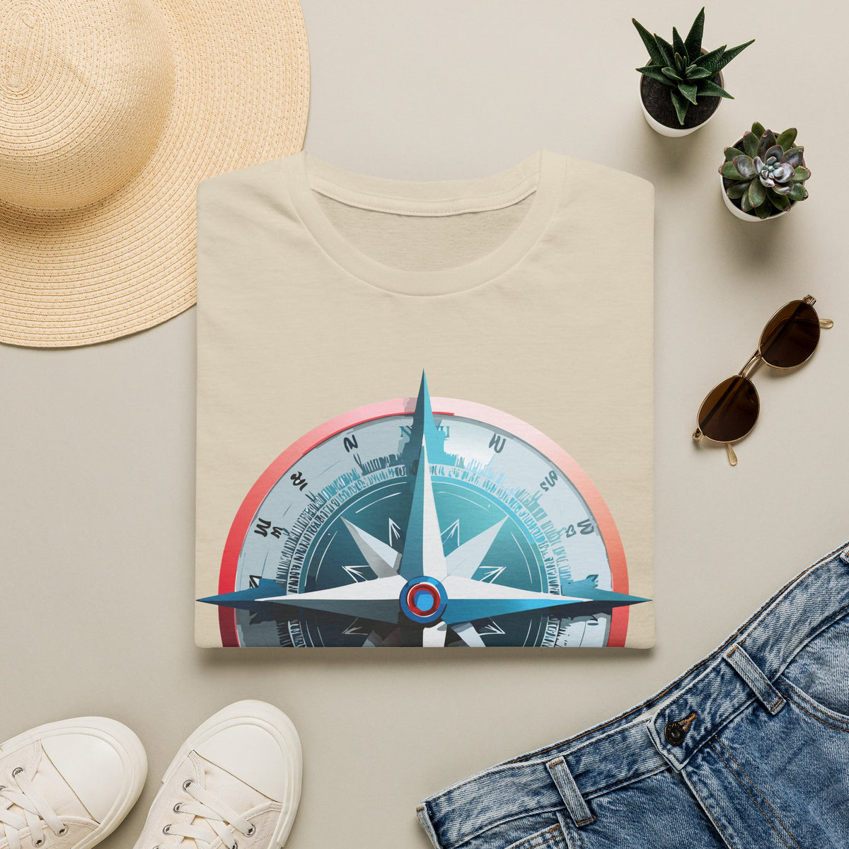 Nautical Compass Graphic T-Shirt | Vintage Compass Travel Graphic Design Unisex 100 Cotton Gildan T-Shirt