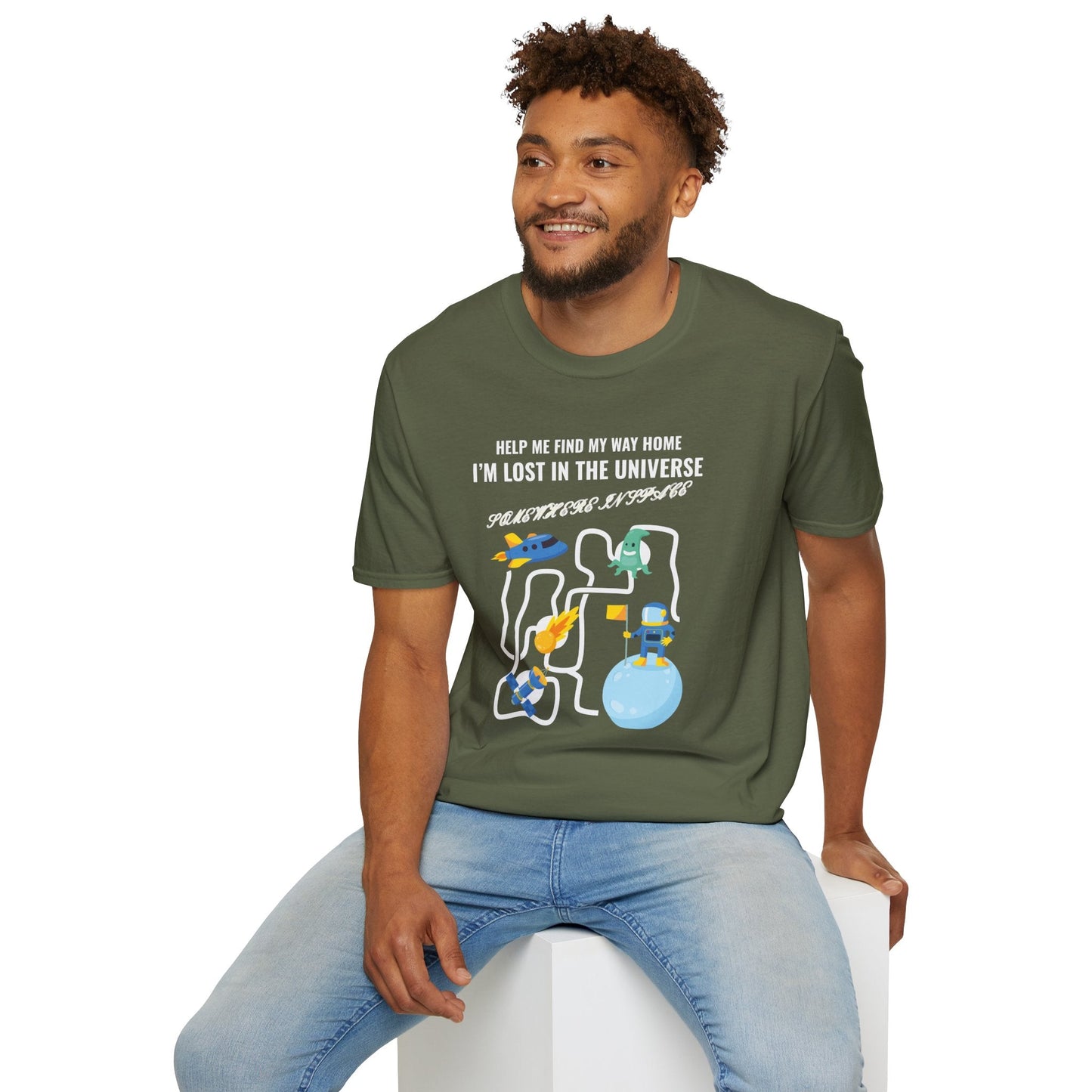 Lost in the Universe TShirt Unisex Cotton Cute Space Maze Graphic Tee