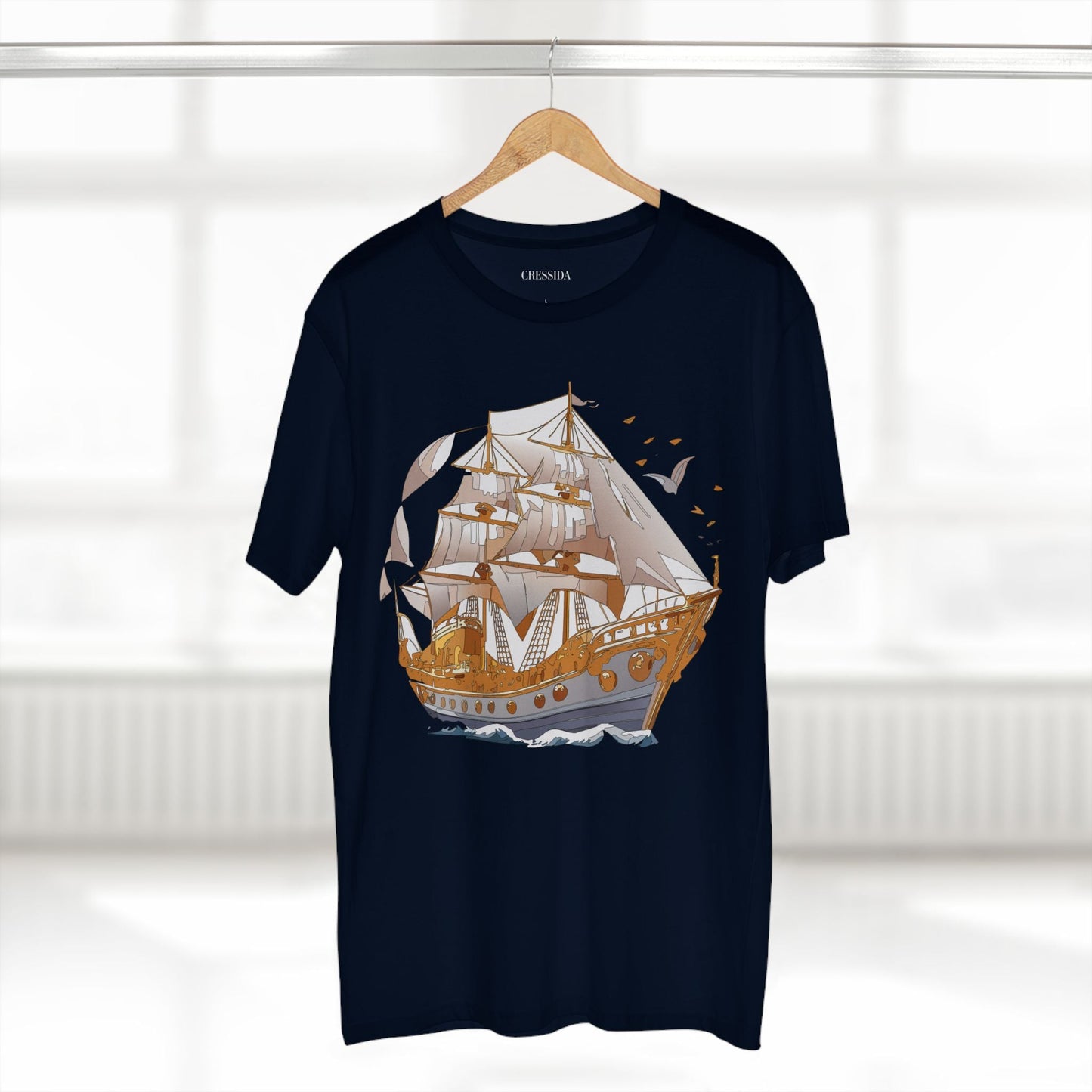 Ship Graphic Unisex 100 Cotton T-Shirt with Gold Frigate Art Design 1
