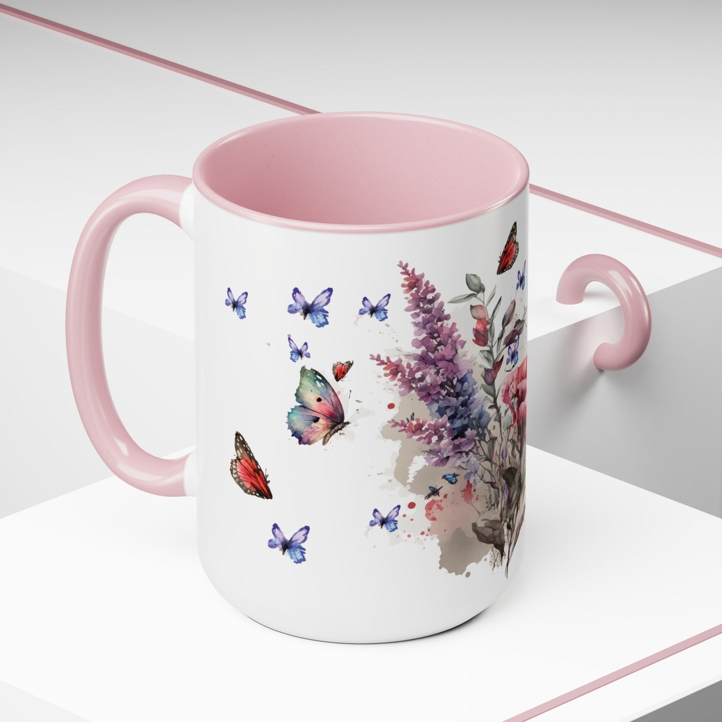 Two-Tone Coffee Mugs with butterfly