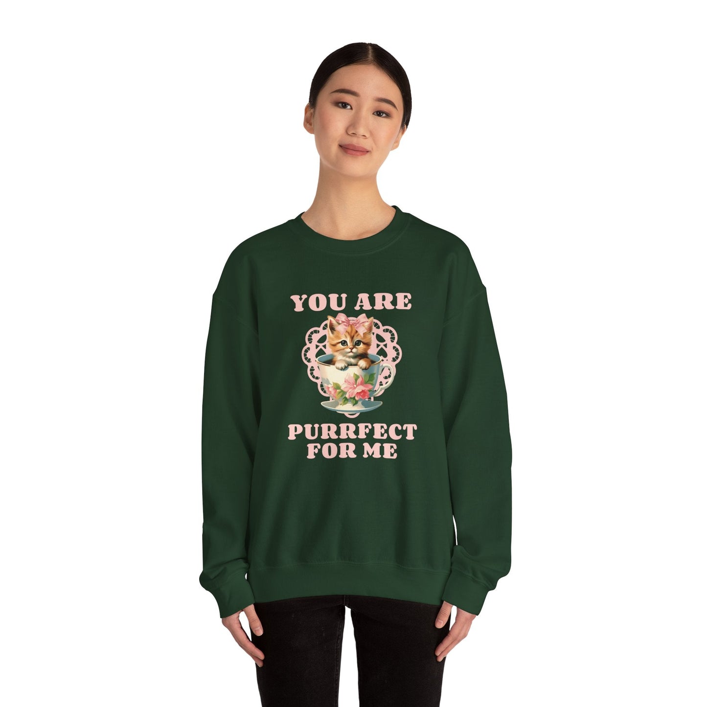 Cat Sweatshirt With Heart Print Valentines Day Unisex 50 50 Cotton Poly Crewneck