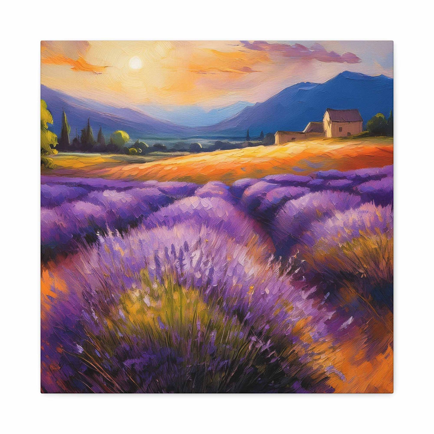 Lavender Landscape Print Canvas, Landscape Oil Paint Print 20x20, 24x24, 30x30, 32x32, 36x36 Art Design Print Non-Frame MC-33