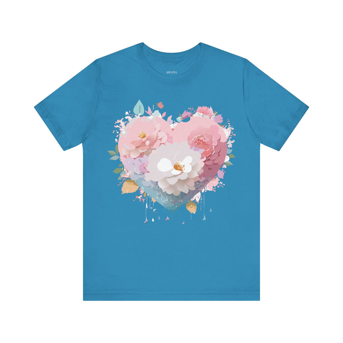 Valentine's Day Graphic Unisex Cotton Bella+Canvas Tee with Floral Art Design d120