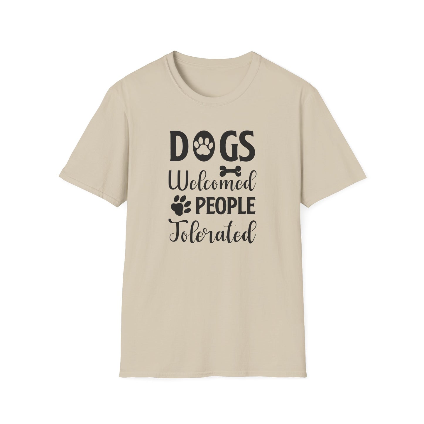 Dog Lover Unisex Cotton T-Shirt - Gildan Softstyle 64000 Dogs Welcomed, People Tolerated Funny Paw Print Tee