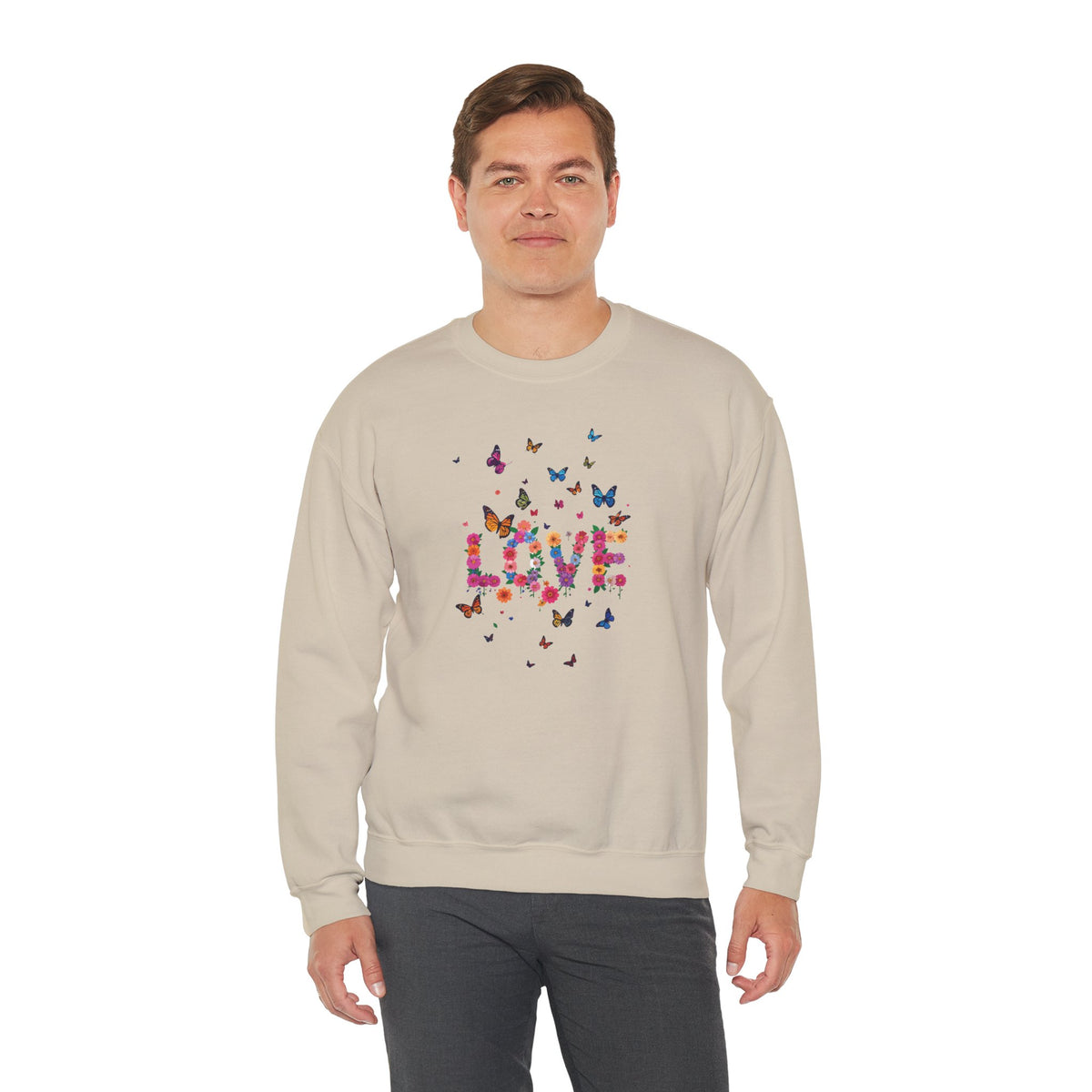 Unisex Floral Love Sweatshirt, Love Floral Sweatshirt, Floral Butterfly Sweatshirt, 50/50 Cotton-Poly Valentine's Day Sweatshirt 08