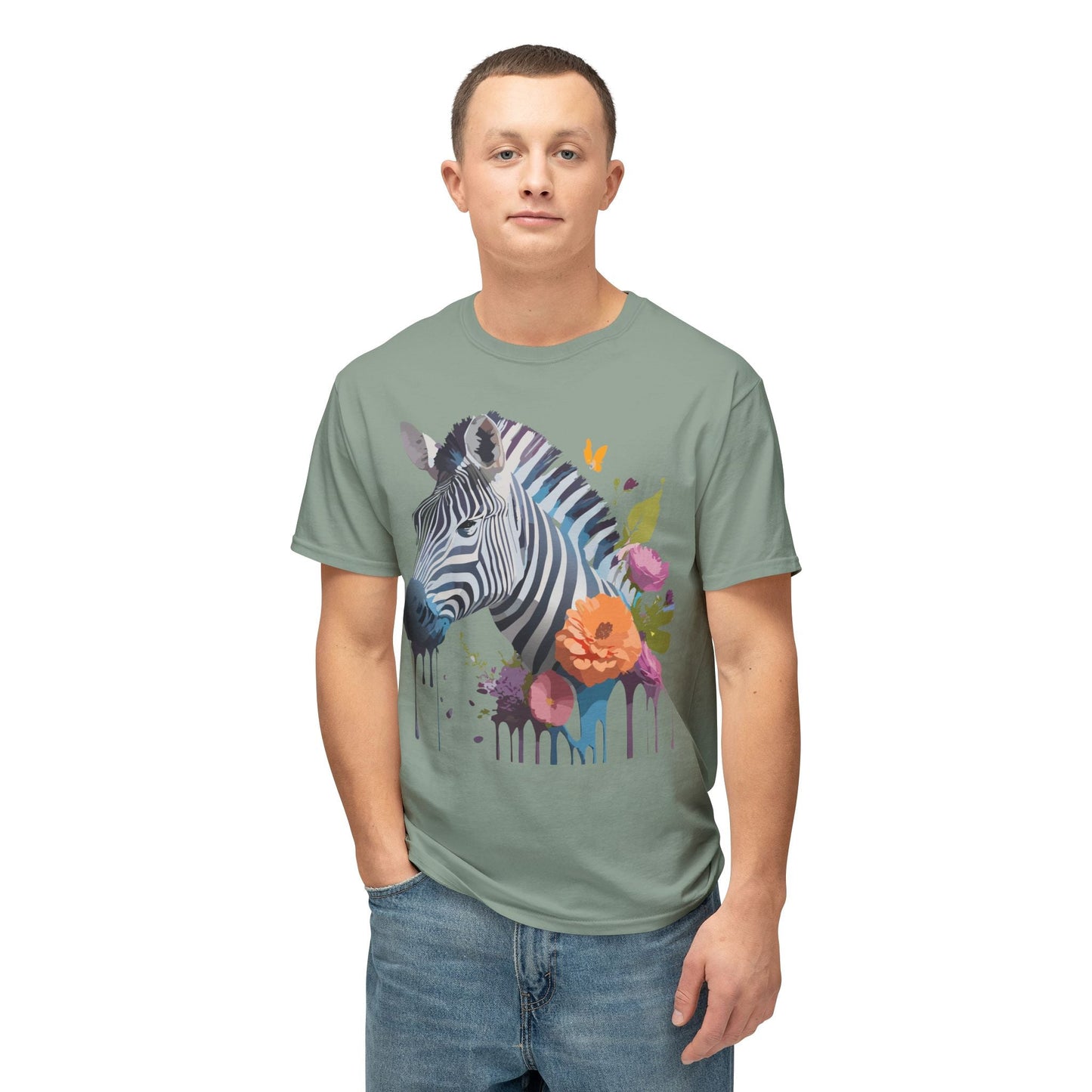 Unisex Zebra Art T Shirt With Full Color Print HD Cotton Tee Made In USA For Everyday Style