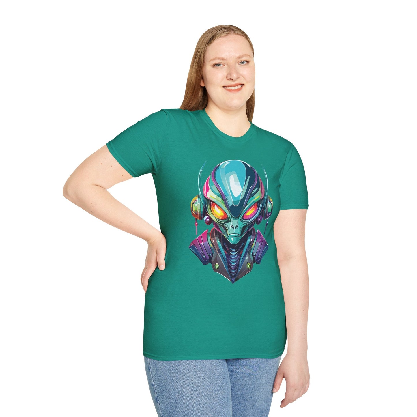 Alien Cosmos Unisex Cotton T Shirt With Alien Artwork Softstyle Ring Spun Cotton 64000