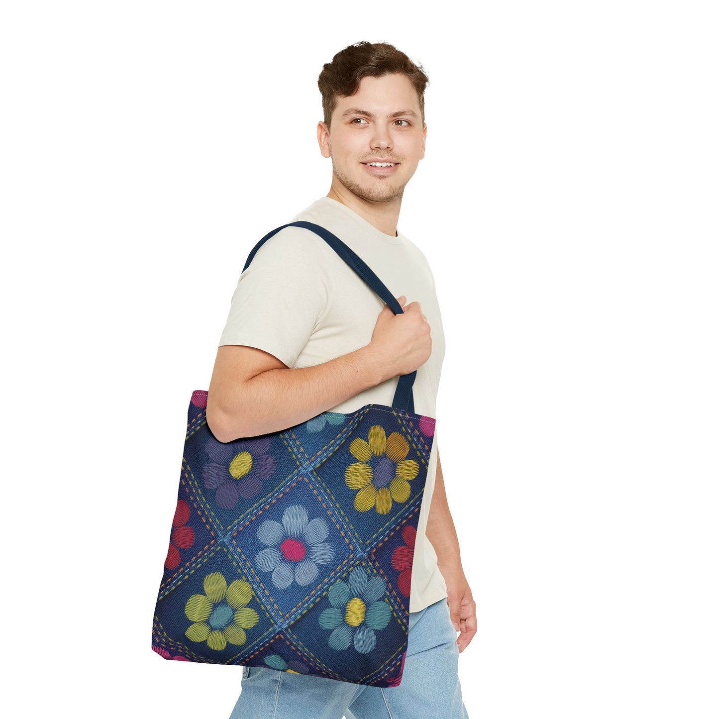 Denim Fabric Imitation Print Unisex Canvas Bag Poly Spun 3 Sizes Tote Bag 179