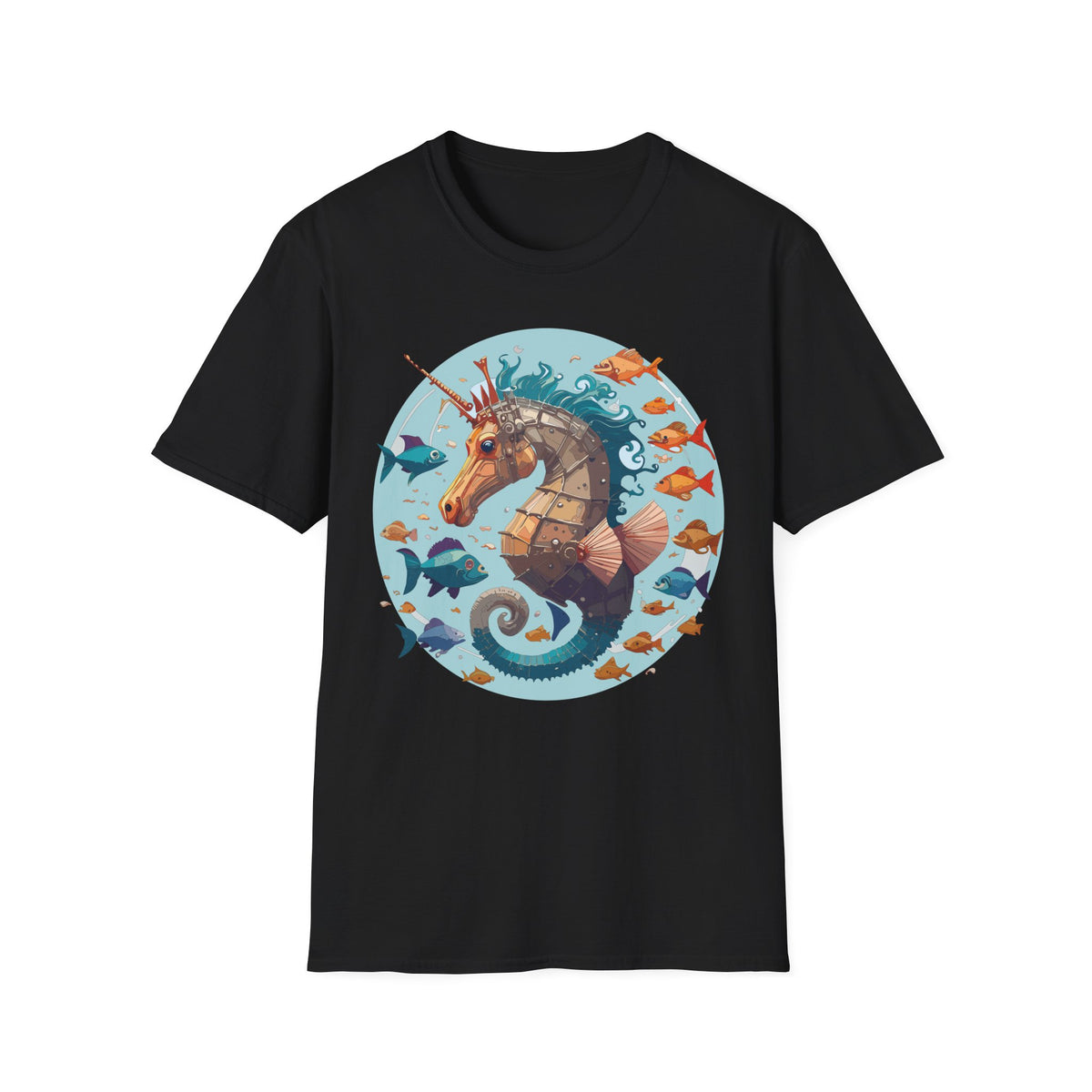 Steampunk Seahorse Illustration T-Shirt | Nautical Sea Creature Art