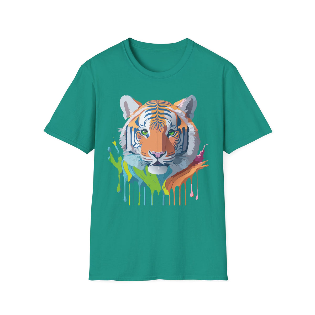 Colorful Tiger Head T-Shirt | Watercolor Drip Animal Shirt