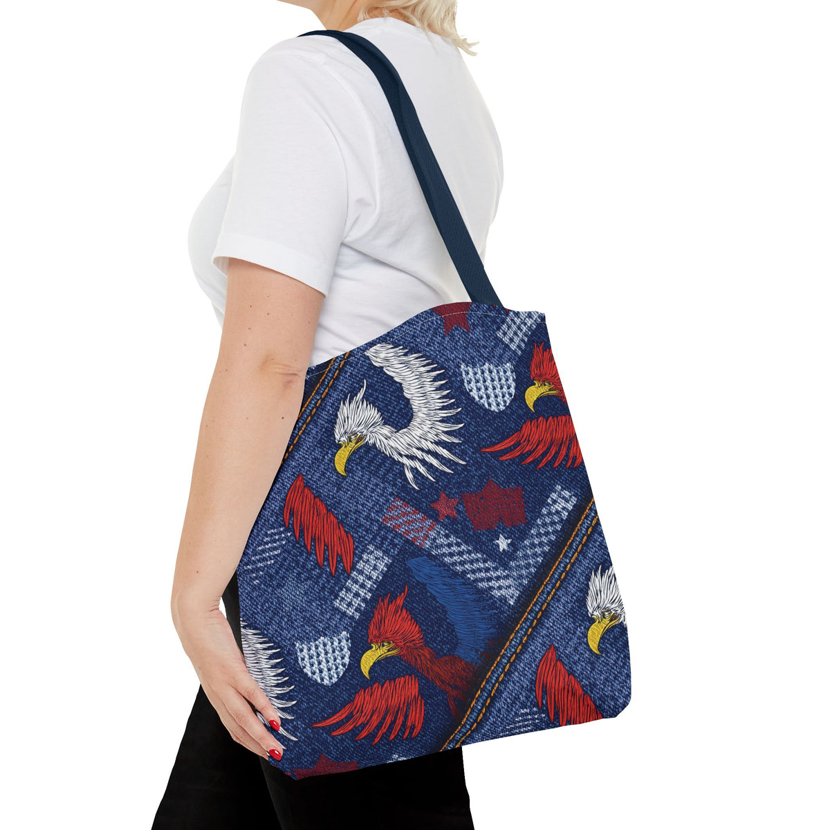 4th of July Graphic Denim Fabric Imitation Print Unisex Canvas Bag Poly Spun 3 Sizes Tote Bag 200-2