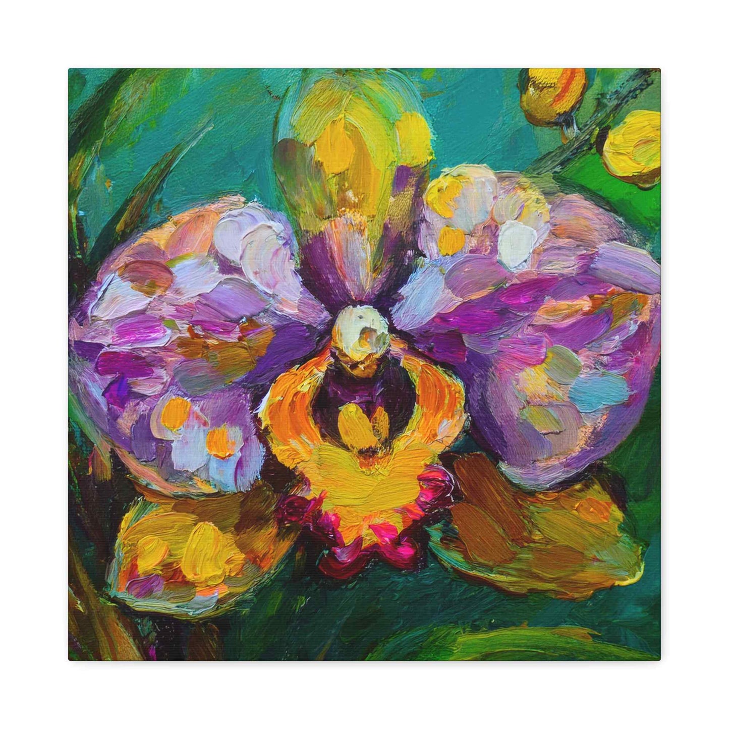 Purple Orchid Print Canvas, Floral Oil Paint Print 20x20, 24x24, 30x30, 32x32, 36x36 Art Design Pine-Wood Inner Frame MC-131