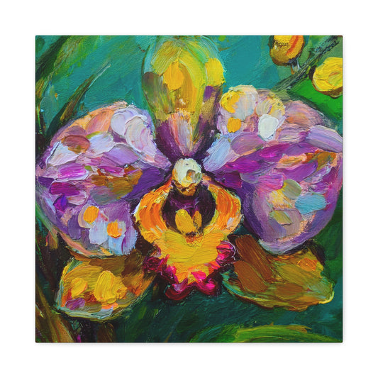 Purple Orchid Print Canvas, Floral Oil Paint Print 20x20, 24x24, 30x30, 32x32, 36x36 Art Design Pine-Wood Inner Frame MC-131