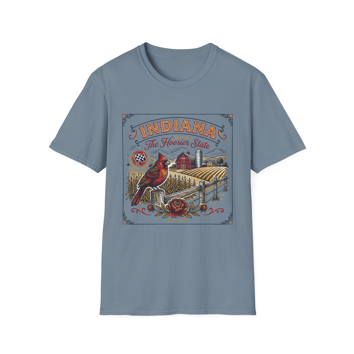 Indiana The Hoosier State T-Shirt — Cardinal Bird Farm Vintage Travel Tourist Graphic Design Unisex 100 Cotton Gildan T-Shirt