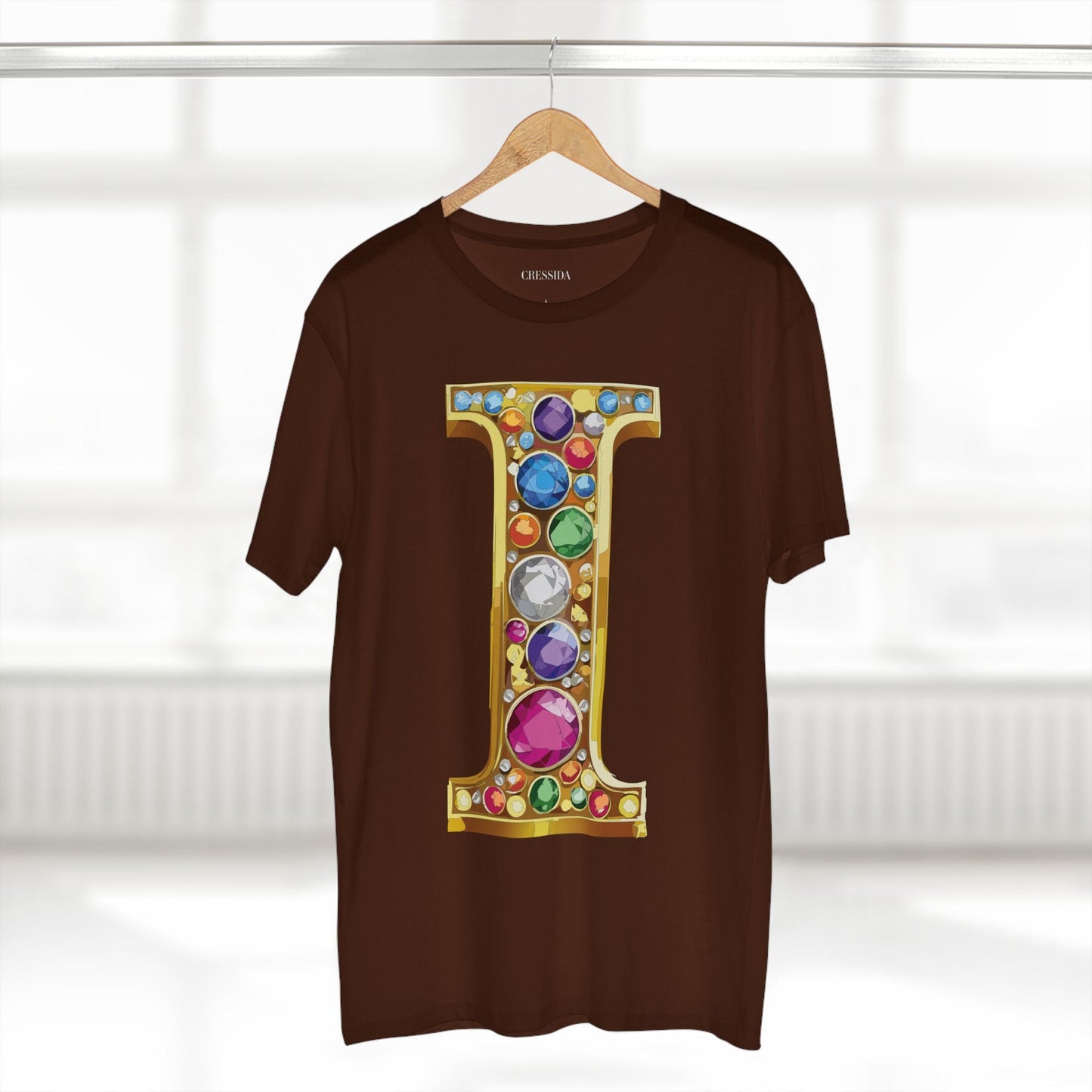 Letter I Graphic Design Tee Unisex 100 Cotton With Antique Gold Letters Artwork T-Shirt