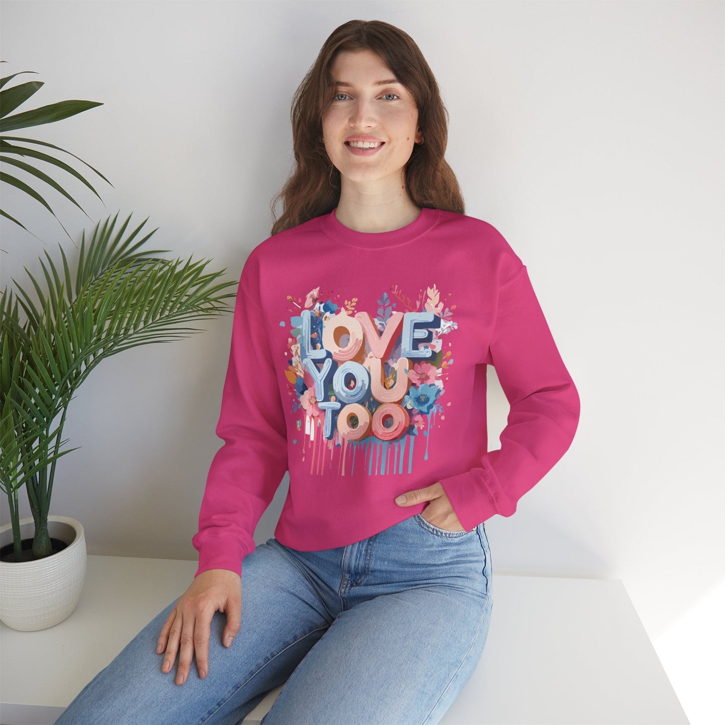 Floral Love Sweatshirt Unisex Valentine Day Crewneck 50 50 Cotton Polyester Cozy Warm Heavy Blend