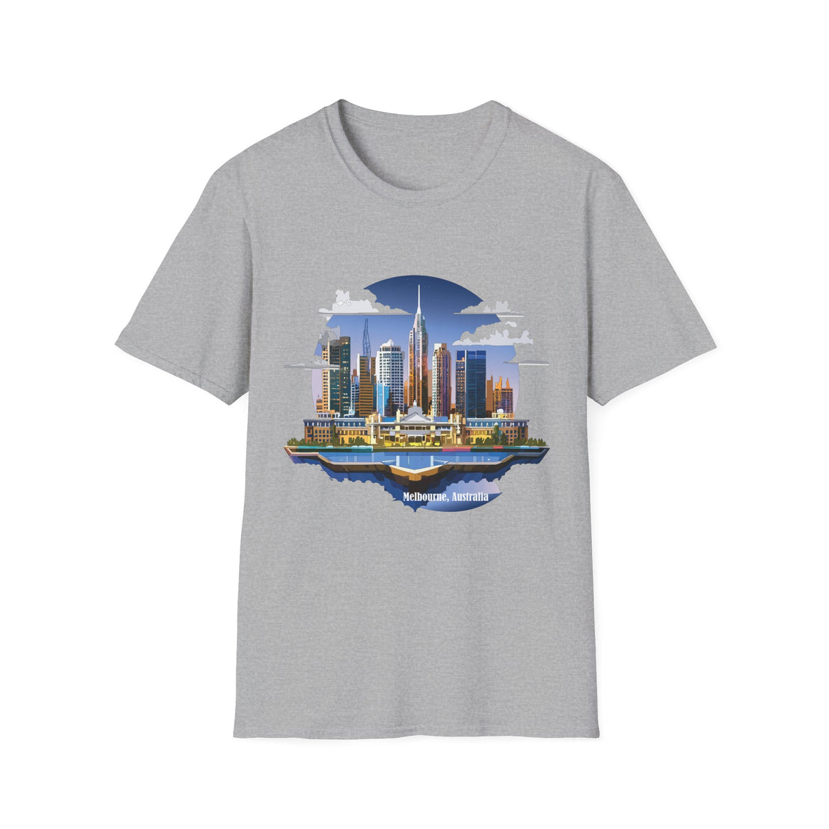 Melbourne Australia Cityscape Skyline T-Shirt — Modern Urban Skyline Graphic Design Unisex 100 Cotton Gildan T-Shirt
