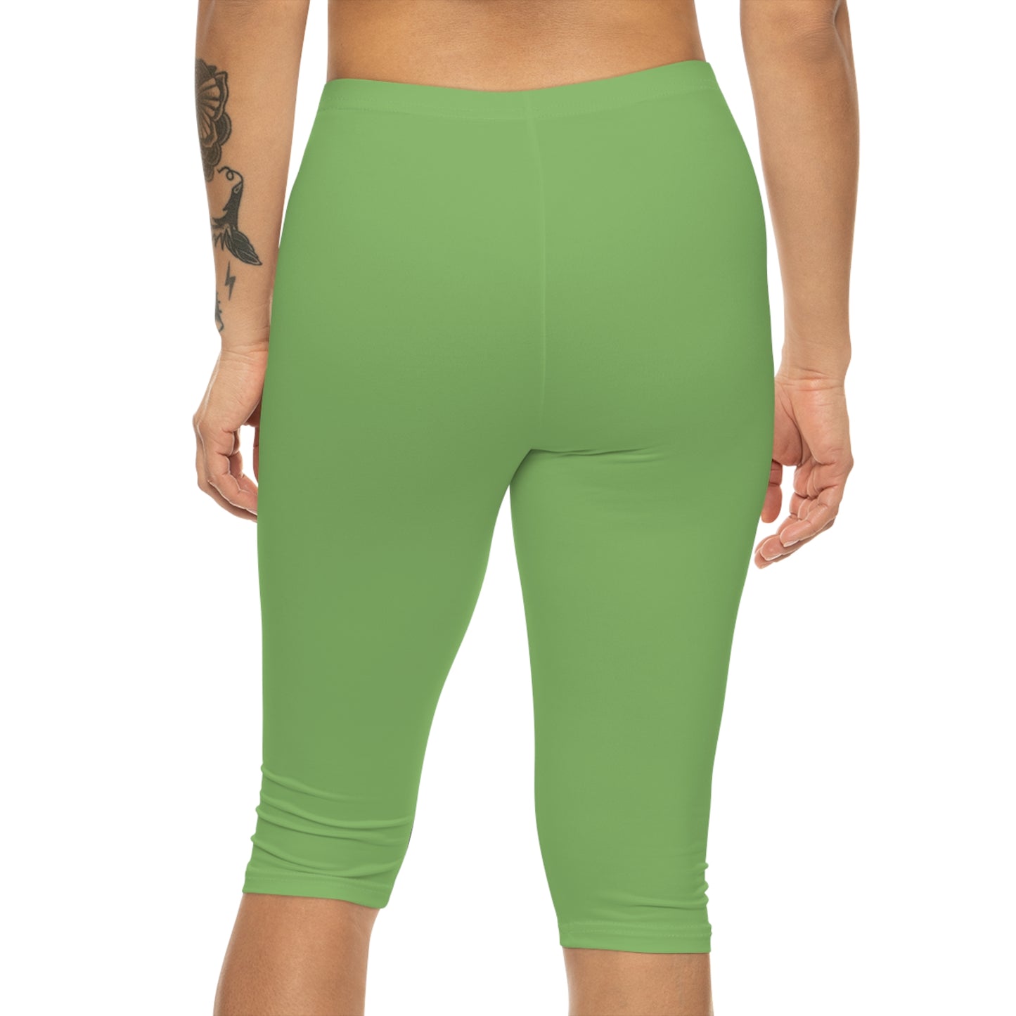 Willow Green Color Women's Brushed Suede Poly Span Casual Capri Leggings XS-2XL