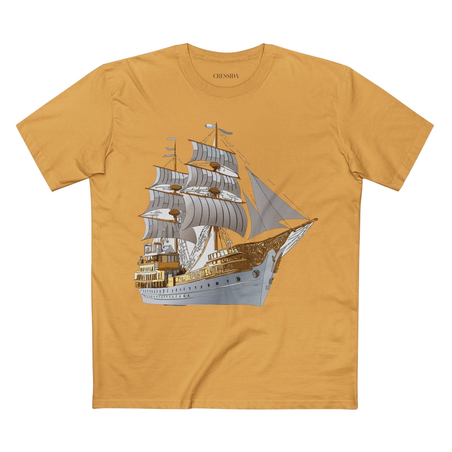 Ship Graphic Unisex 100 Cotton T-Shirt with Gold Frigate Art Design 5