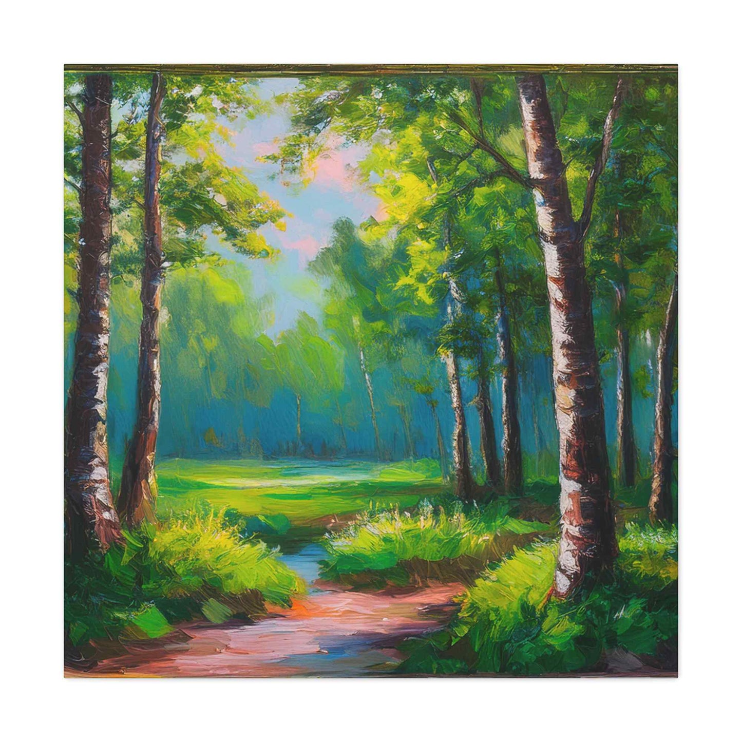 Summer Forest Print Canvas, Oil Paint Print 20x20, 24x24, 30x30, 32x32, 36x36 Art Design Print Pine-Wood Inner Frame MC-84