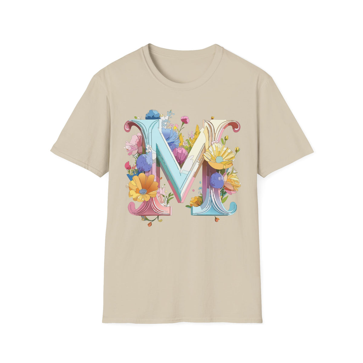 Floral Letter M Monogram T-Shirt | Watercolor Garden Initial Tee