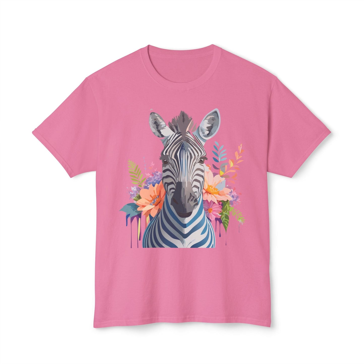Unisex Zebra Art Print T Shirt HD Cotton Tee Floral Design Made In USA Premium Comfort Breathable