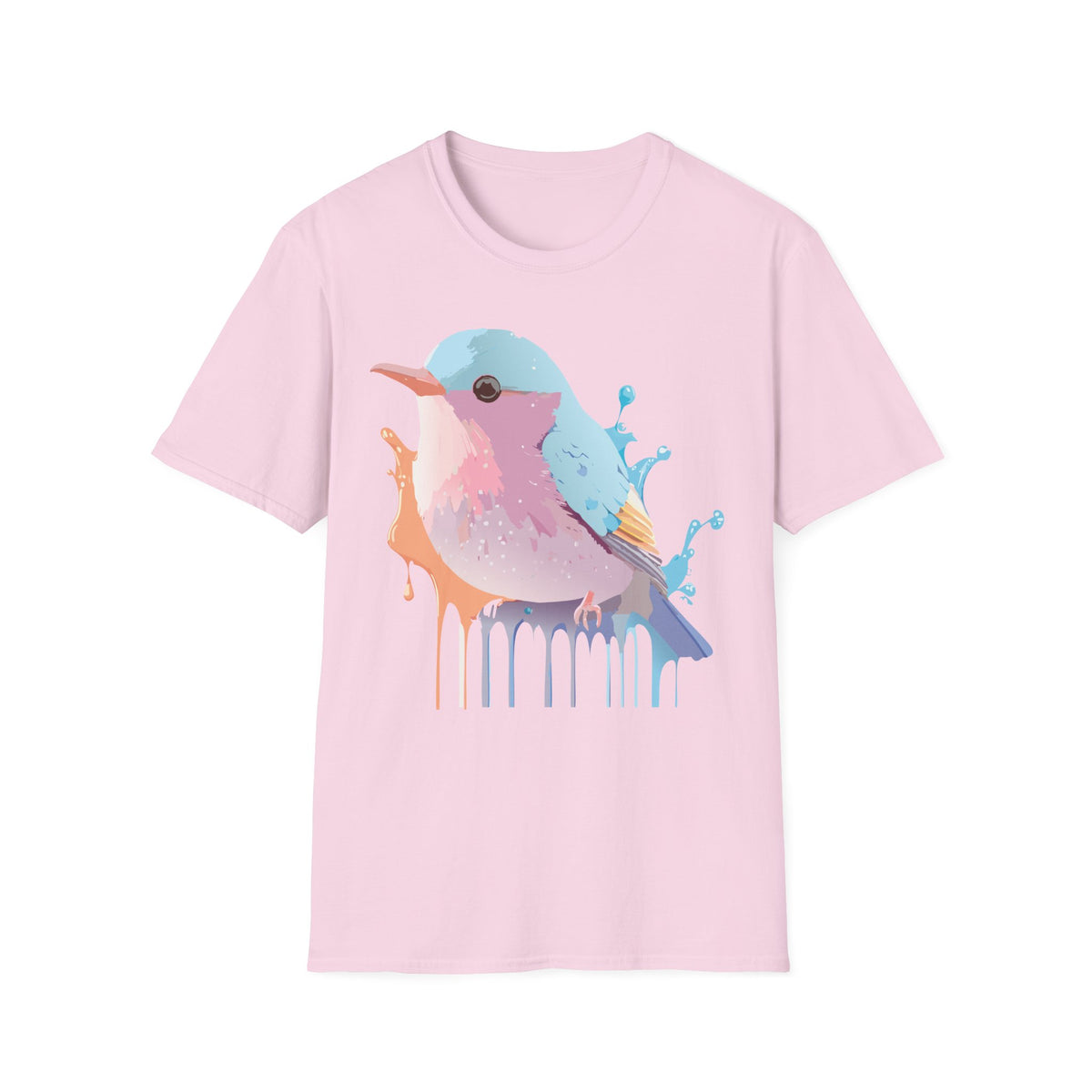 Watercolor Pastel Bird T-Shirt | Colorful Drip Illustration