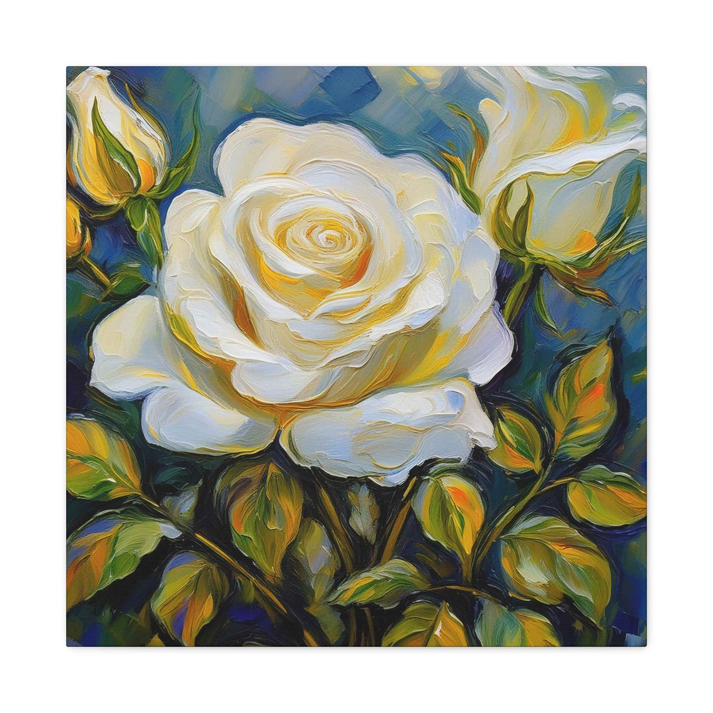 White Roses Print Canvas, Roses Oil Paint Print 20x20, 24x24, 30x30, 32x32, 36x36, Floral Art Design Print Non-Frame MC-21