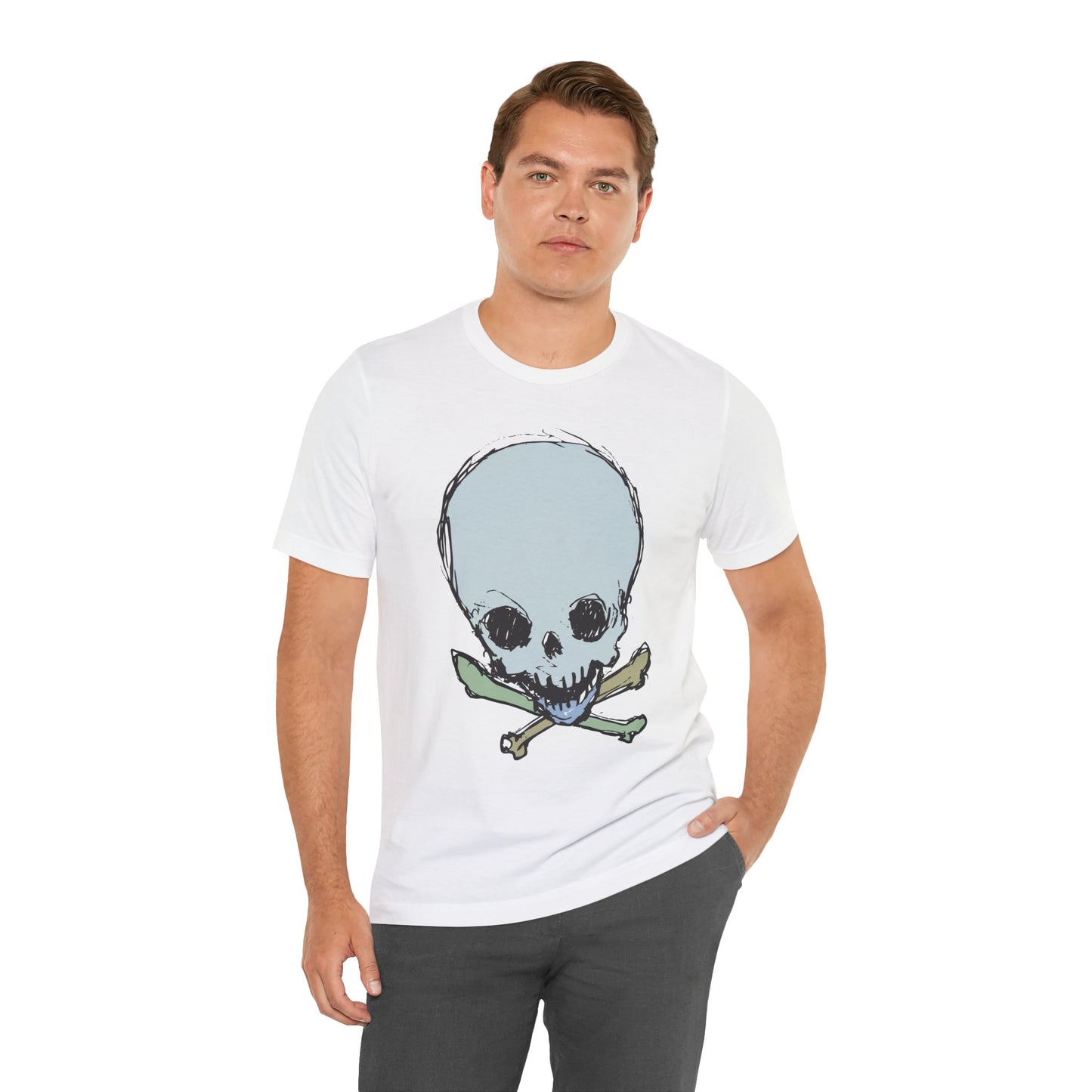 Lt Blue Skull Graphic Design Tee, Skull Shirt, Vintage Tees, Art Design T-Shirt, Vintage Graphic Tee, Art Shirts with Skulls