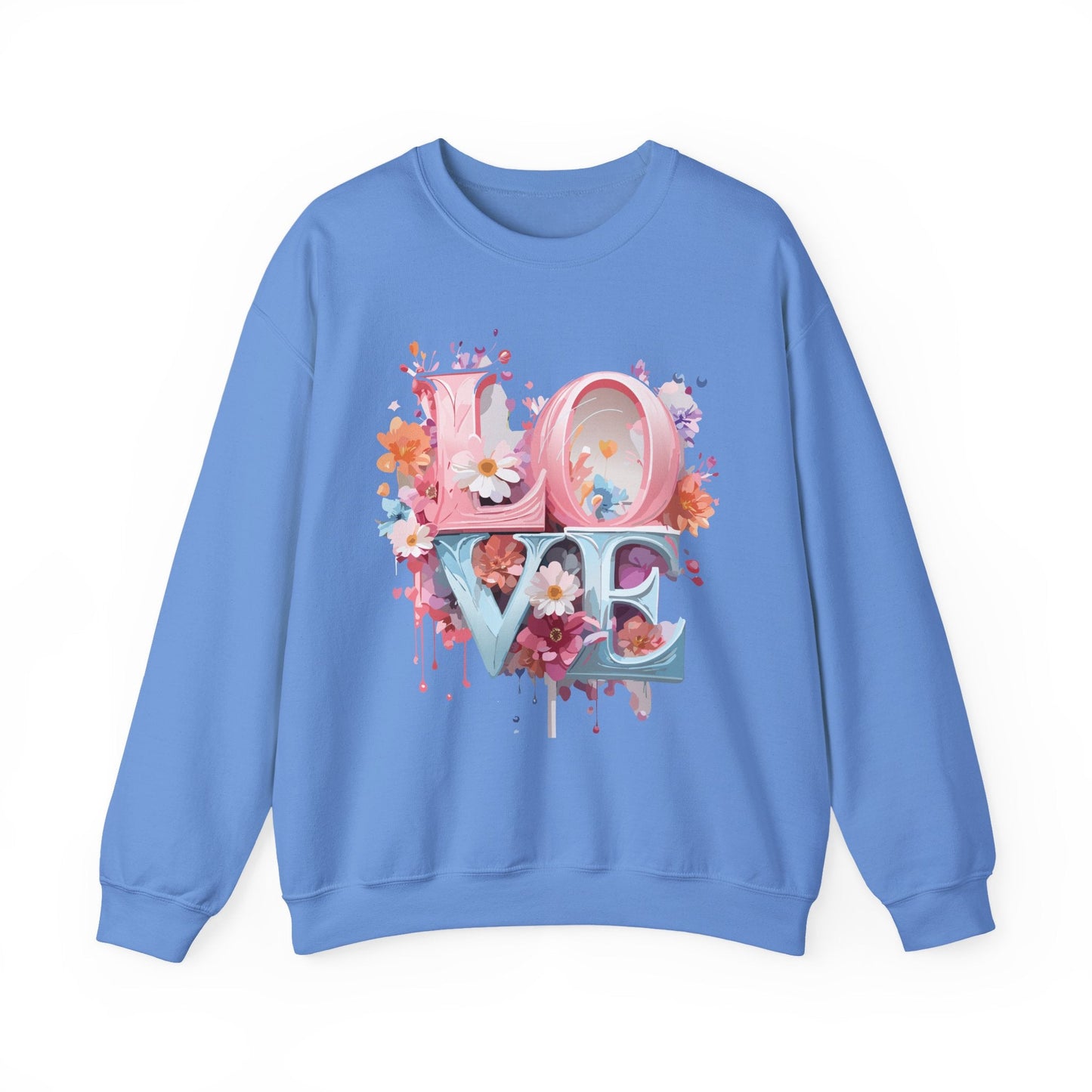 Floral Love Sweatshirt Unisex Love Flower Valentines Day Crewneck Gildan 18000 50 50 Cotton Polyester