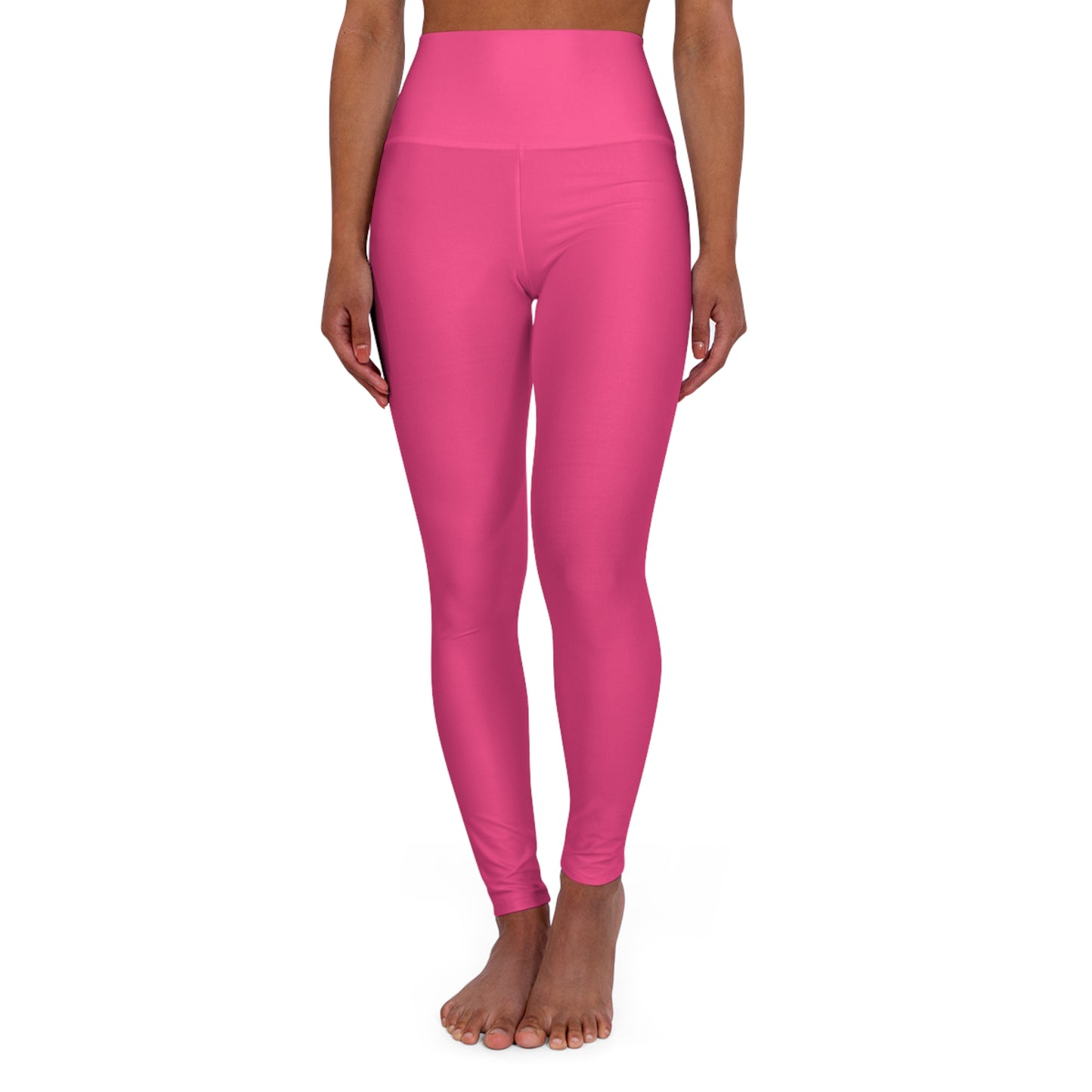 Wild Strawberry Color High-Waisted Yoga Leggings, Pink Seamless Poly-Span Activewear