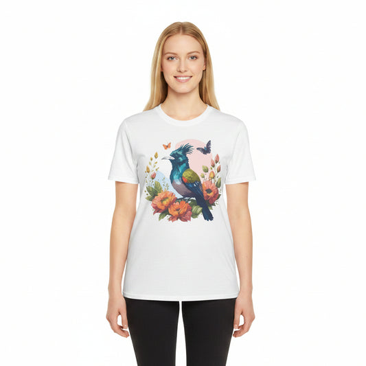Bird Floral Tee Colorful Native New Zealand Bird Graphic T-Shirt Unisex Cotton Short Sleeves Tee Shirt with Bird 8